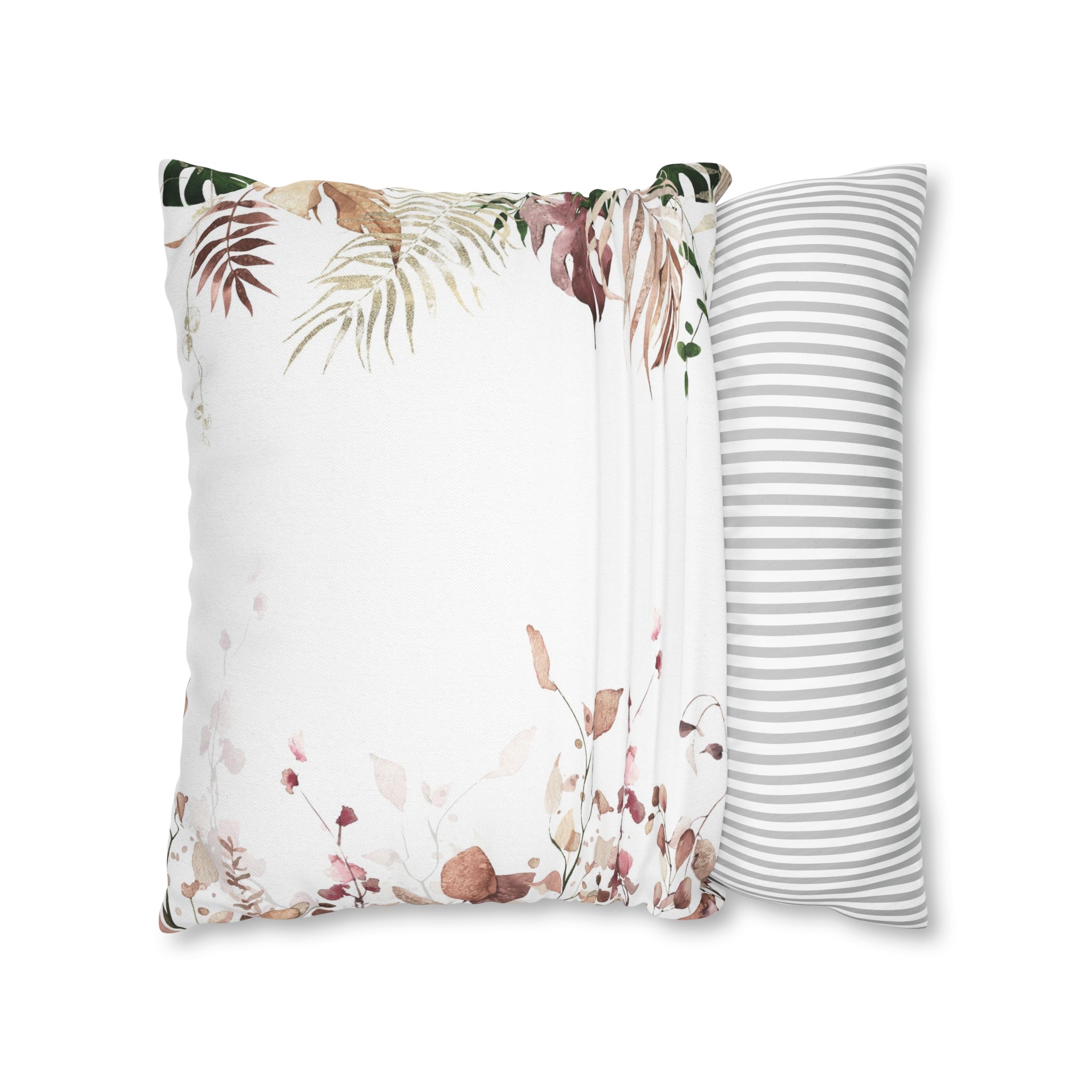 Floral Pillow Cover | White Beige Monstera Leaves