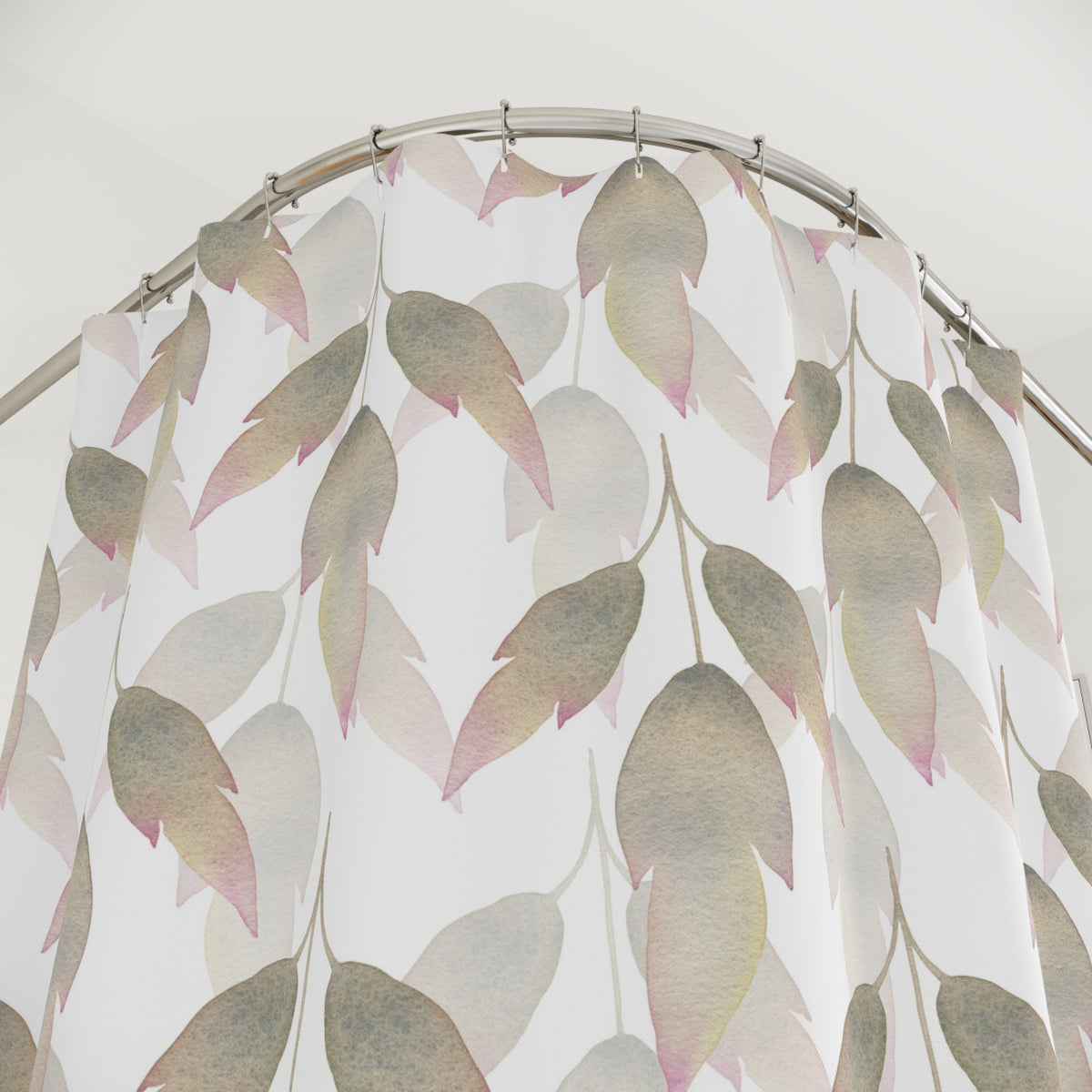 Beige Blush Watercolor Leaf Shower Curtain, Bath Curtain 71x74
