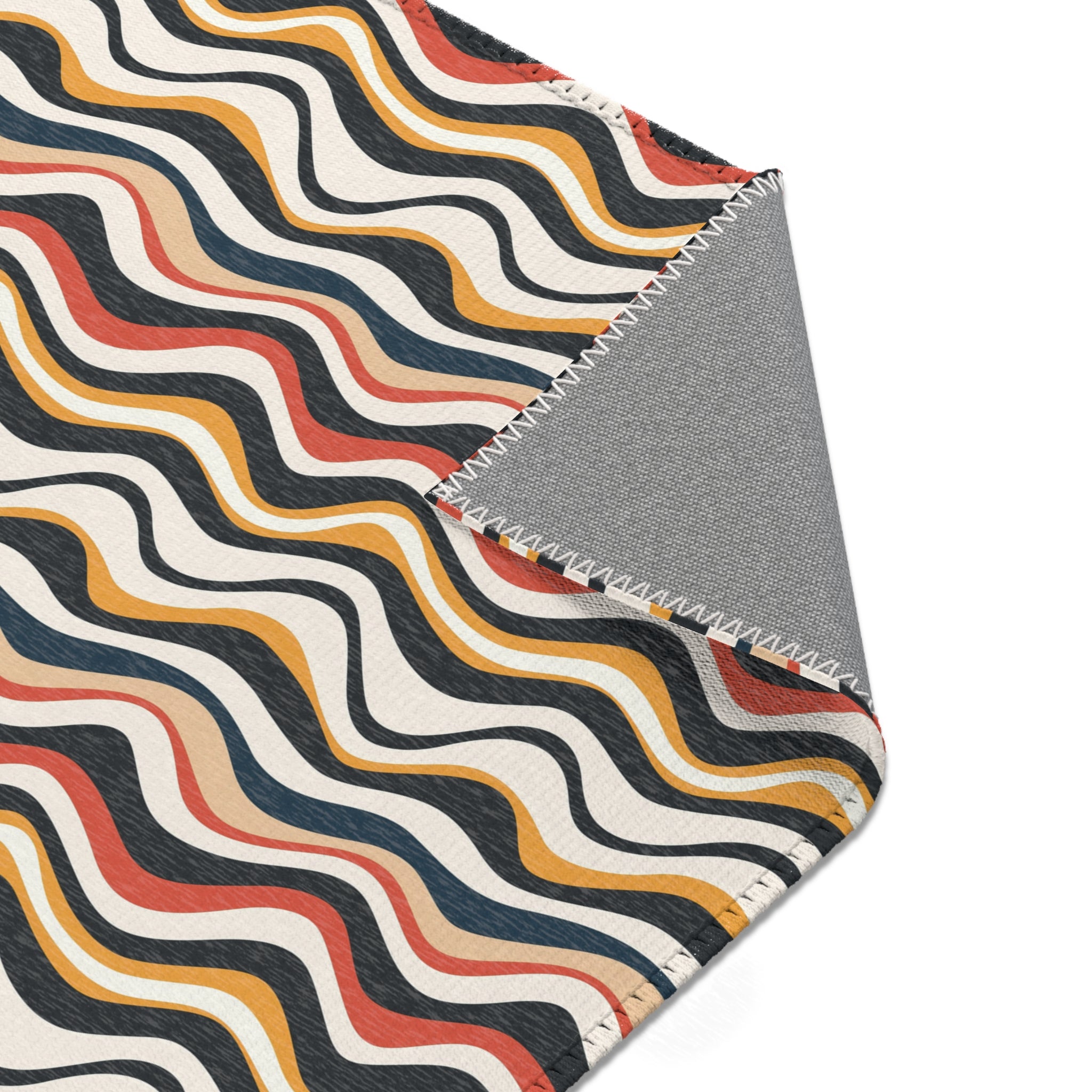 Retro Large Area Rug | Colorful Red Blue White Yellow Wavy Rug