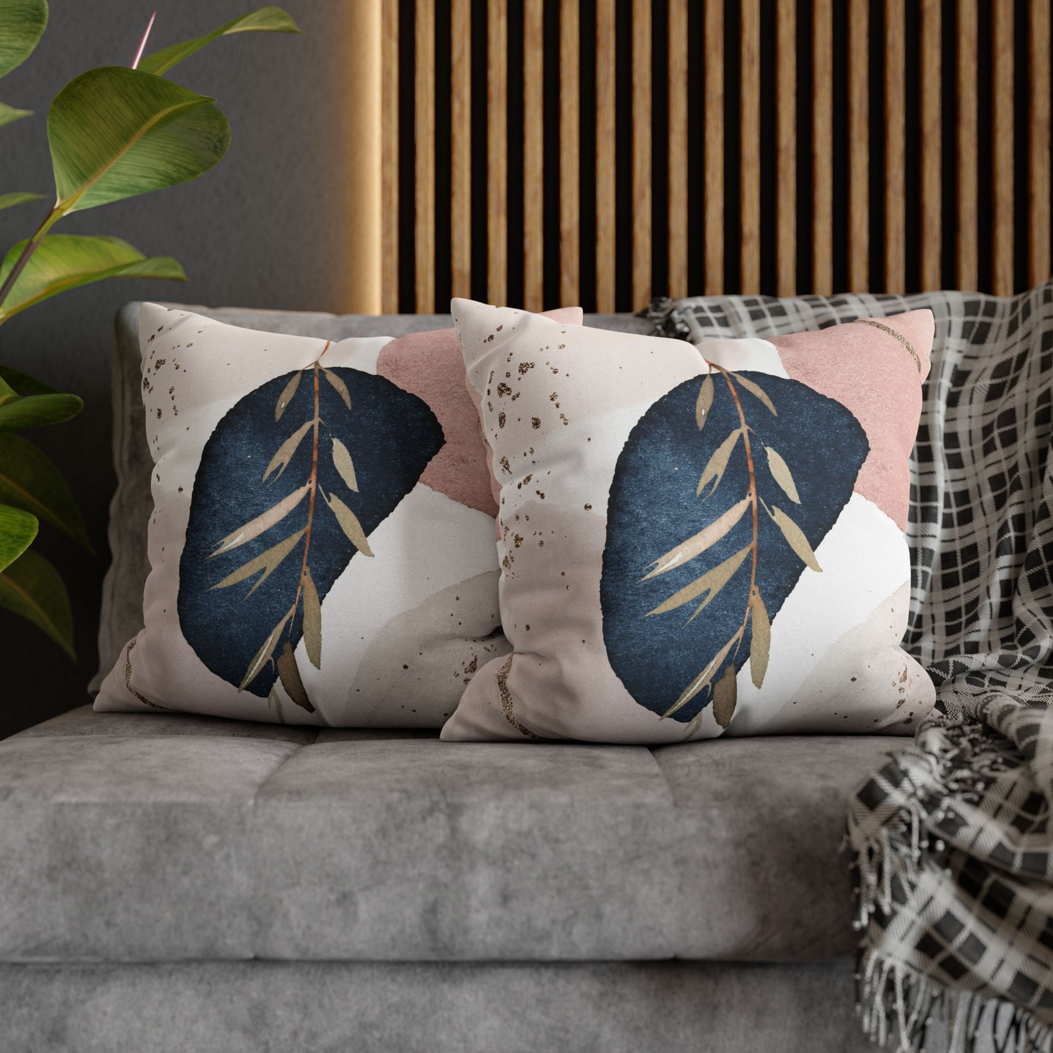 Abstract Pillow Cover | Navy Blue, White Beige Pillowcase