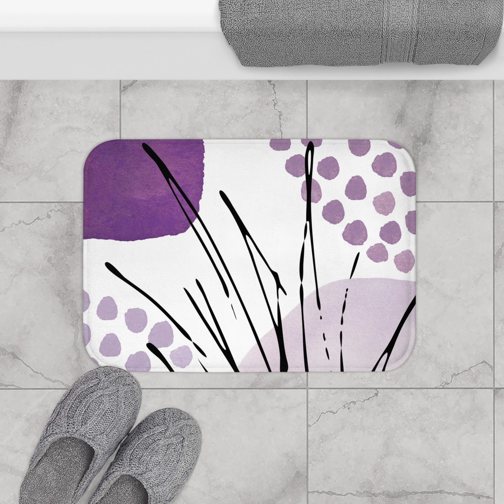 Abstract Bath Mat | Lavender Purple Black White Kitchen Mat