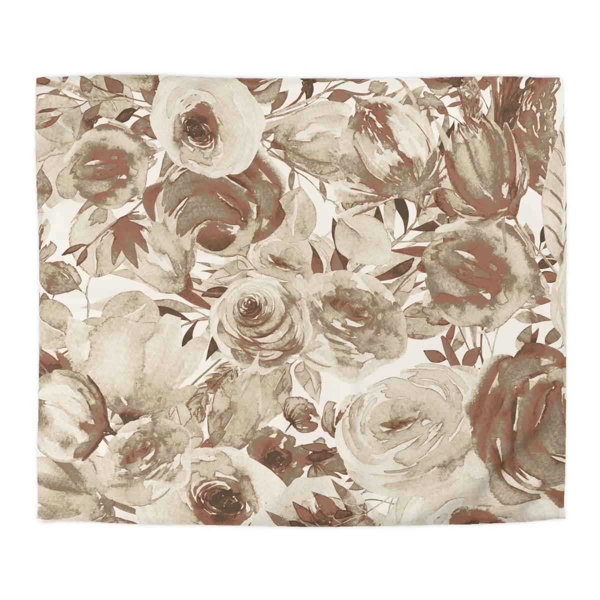 a floral pattern with various shades of brown and beige flowers and leaves.