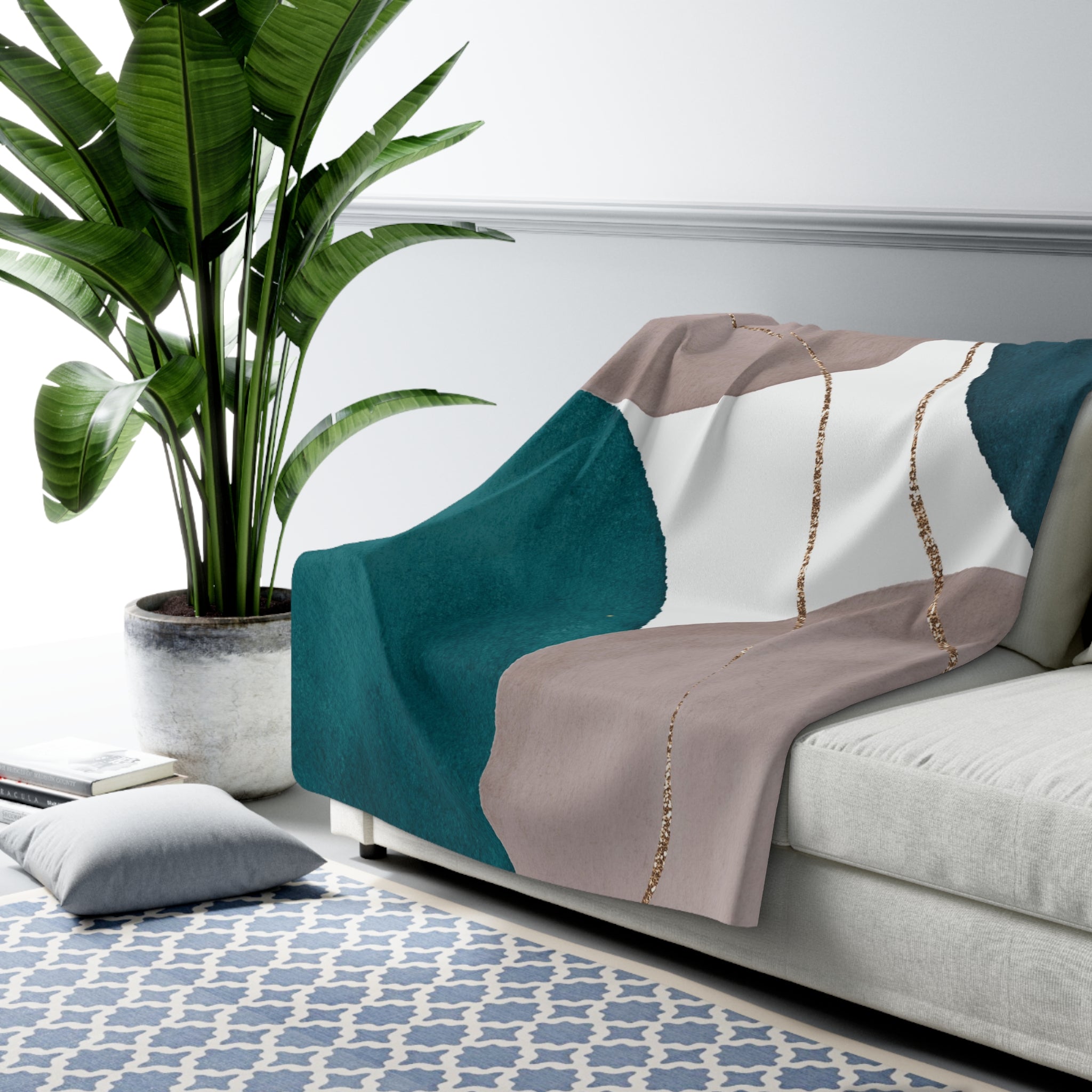 Abstract Throw Blanket | Taupe Green, Teal Blue Taupe