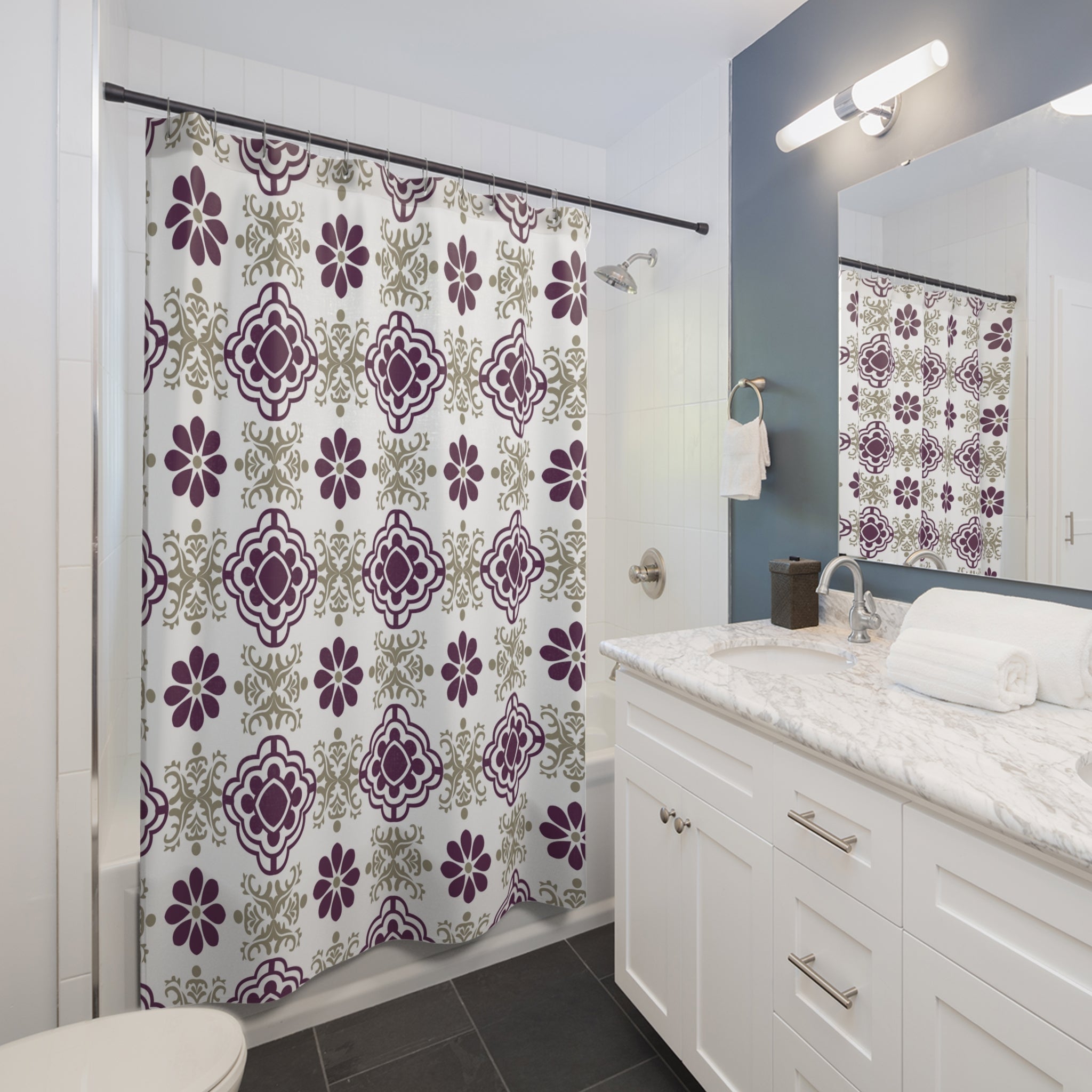 Boho Abstract Shower Curtain | Retro floral, art nouveau