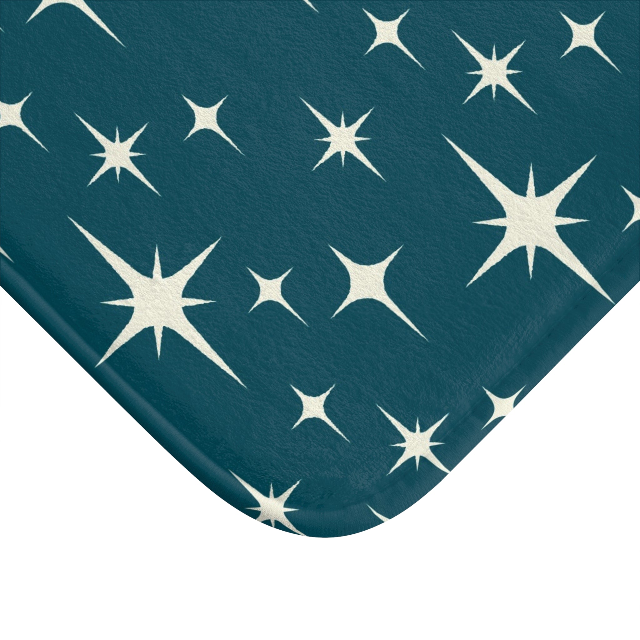 Mid Century Bath Mat | Teal Blue, Ivory Stars