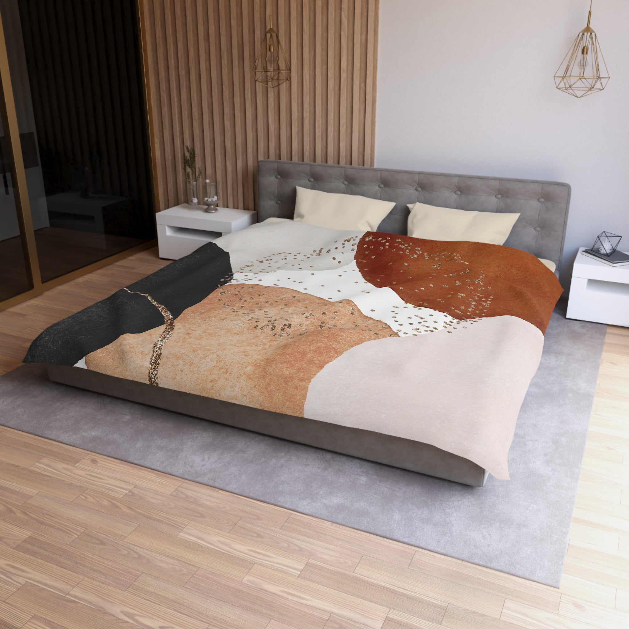 Boho Duvet Cover | Modern Rust Beige, Grey Black Bedding Decor | Bedroom Decor