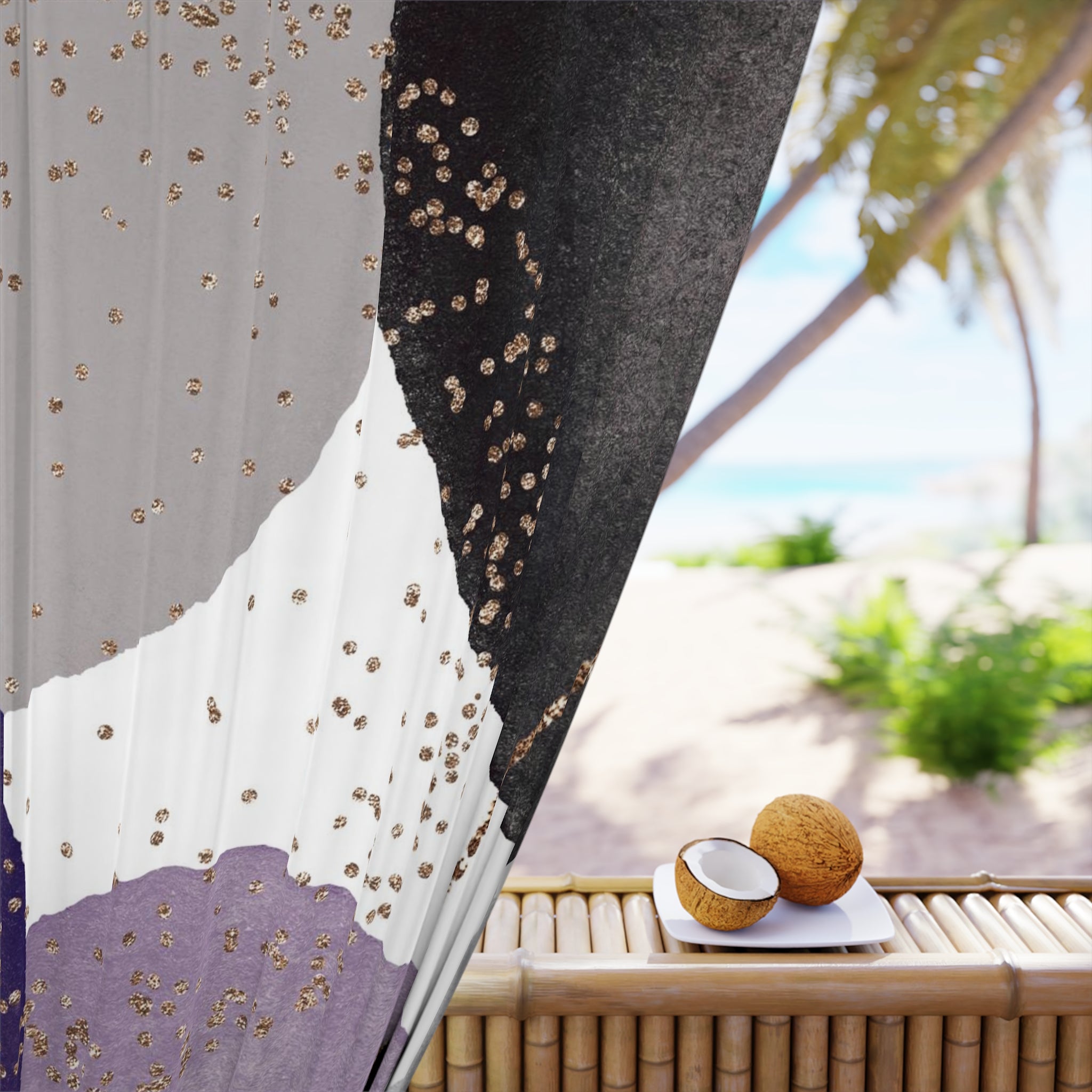 Abstract Window Curtain | Modern Black Lavender Purple, Grey Bathroom