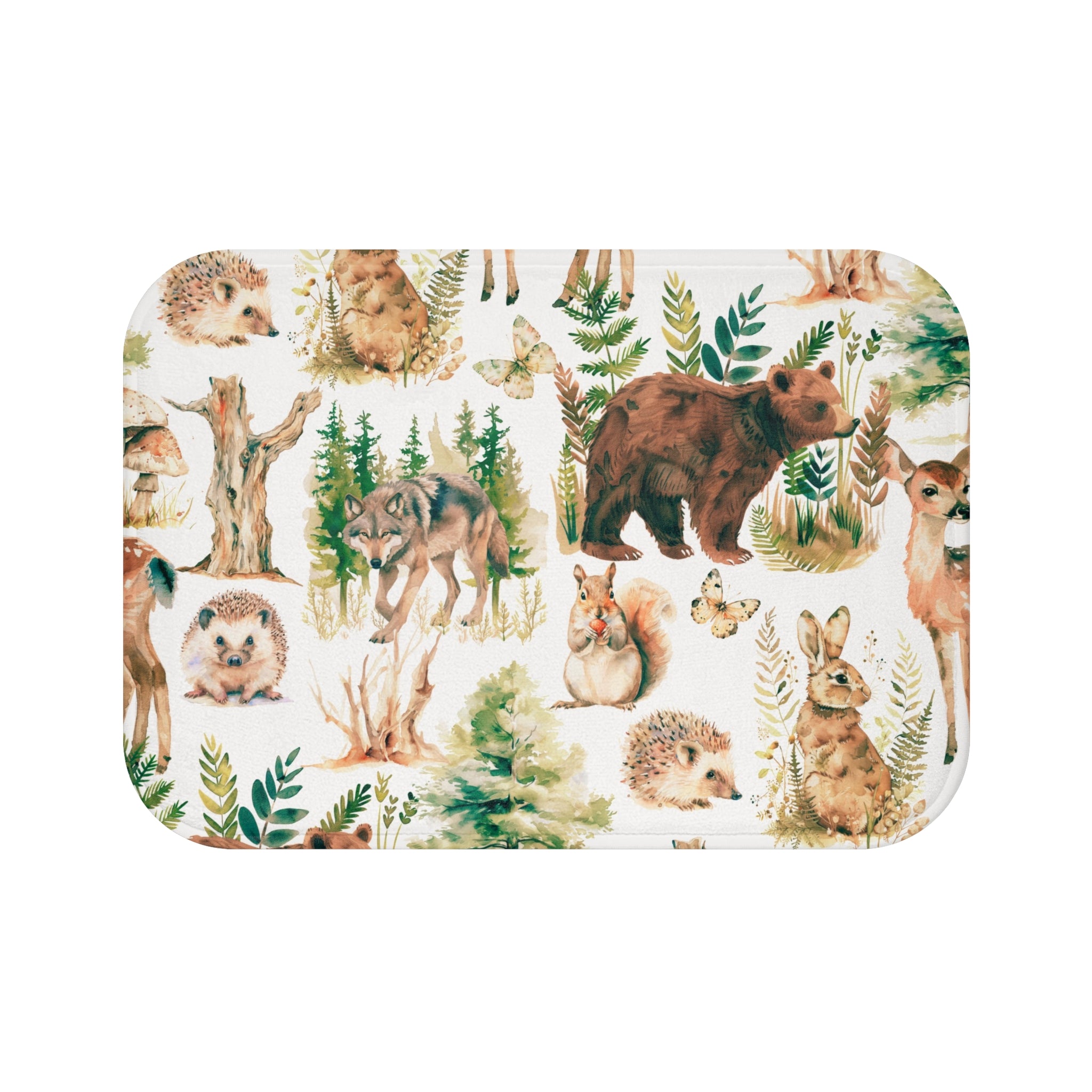 Forest Bath, Kitchen Mat | Nature Animals, Beige Green