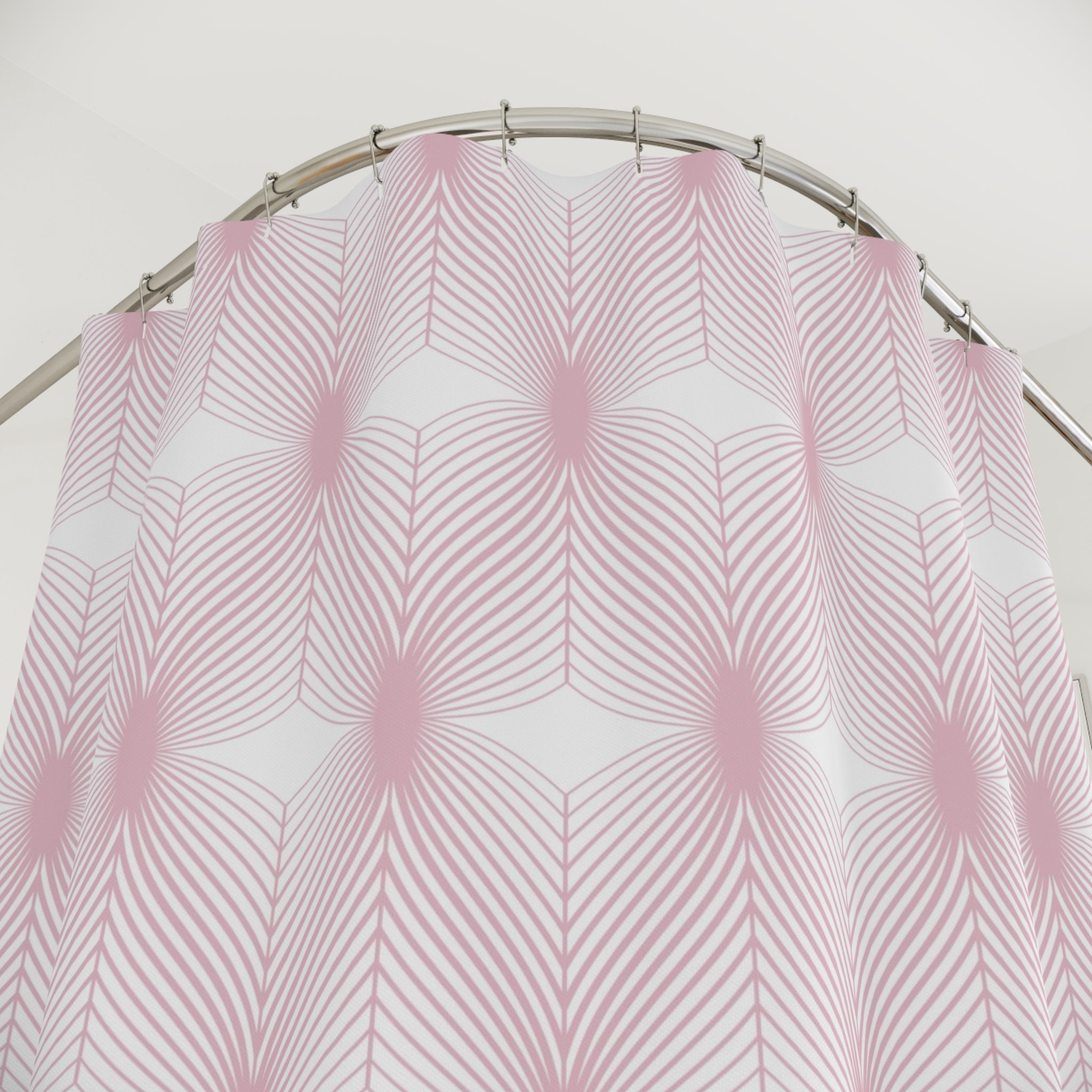 Boho Shower Curtain | Retro Art Deco White Blush Pink, Geometric