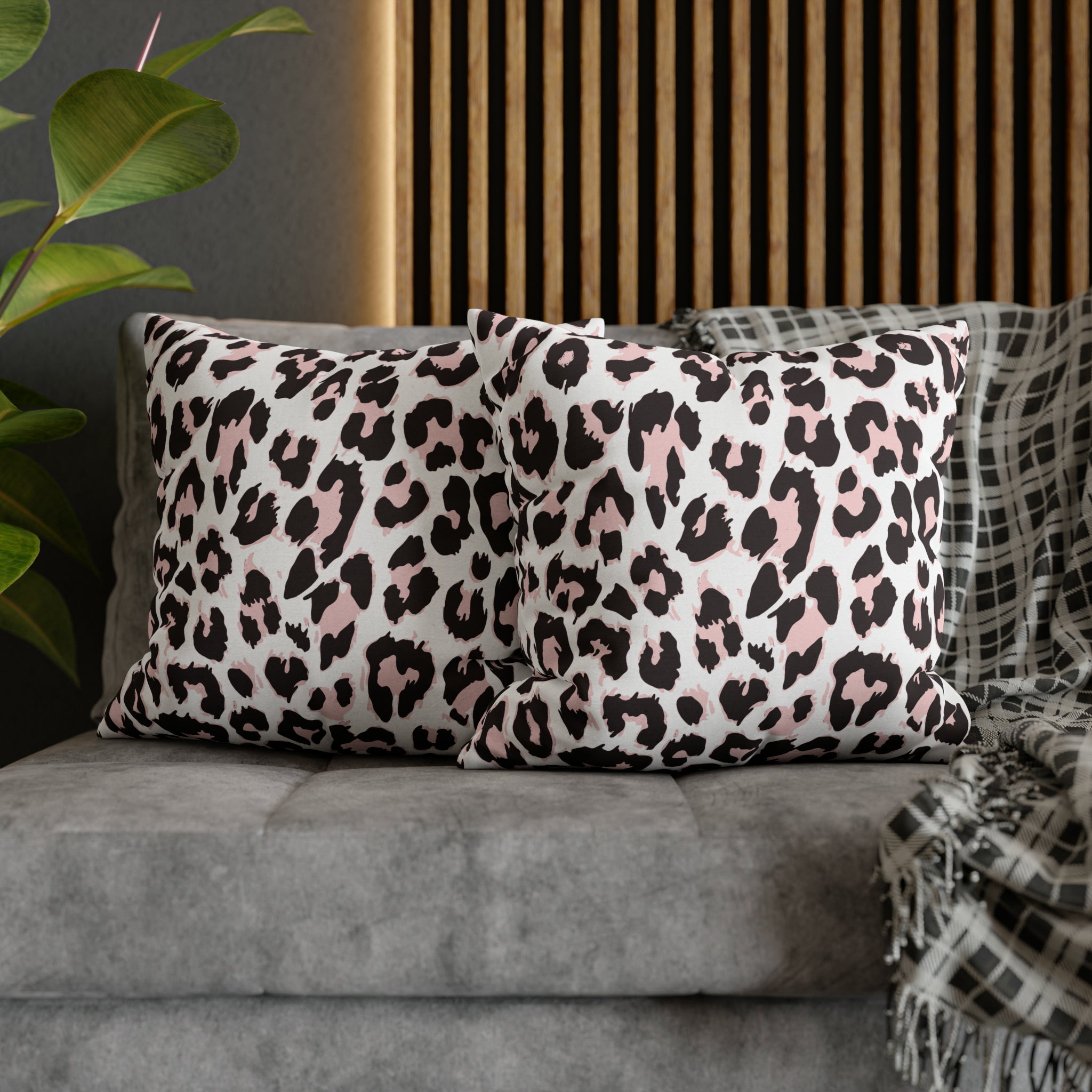 Boho Throw Pillow Cover | Blush Pink, White Black Leopard
