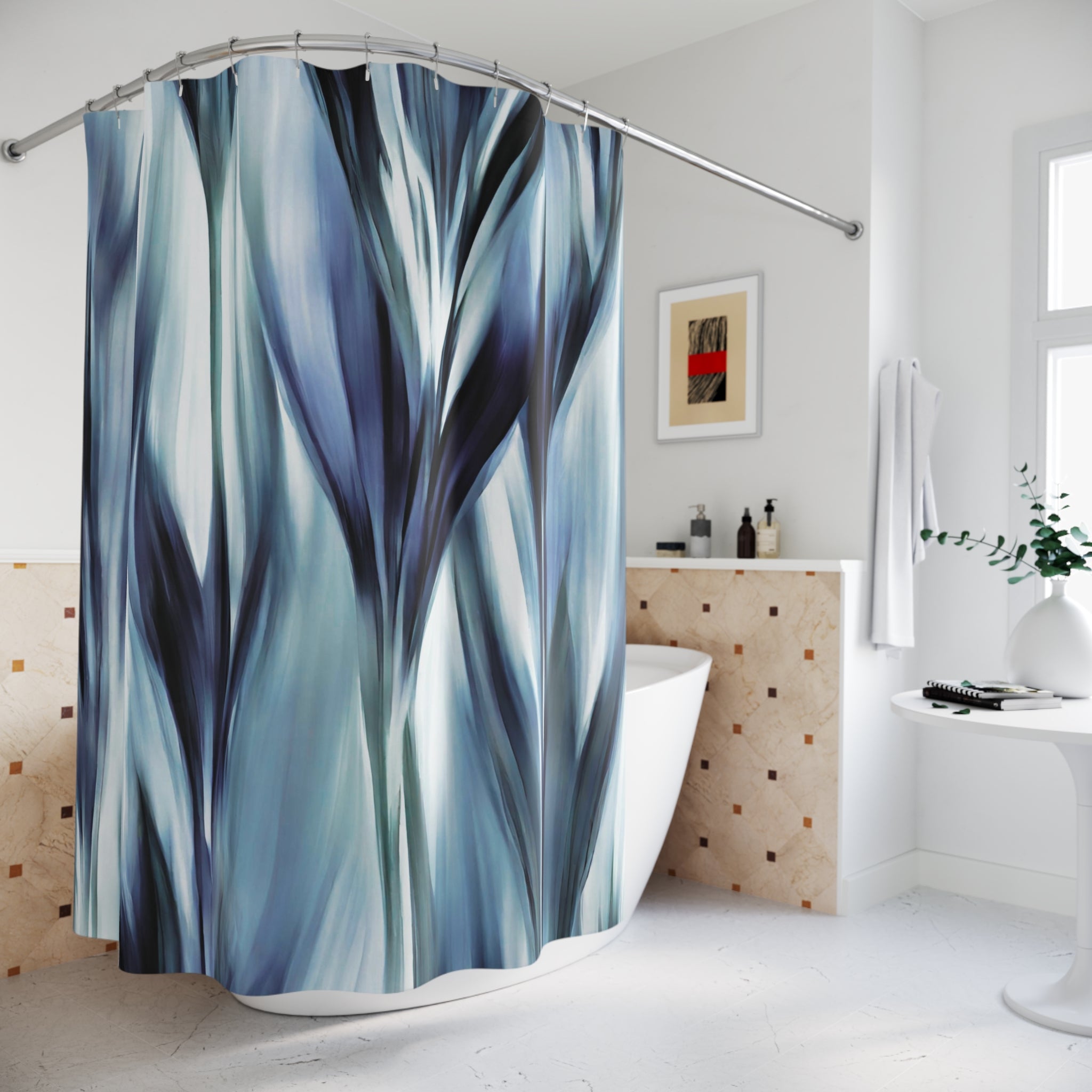 Boho Shower Curtain | Navy, Pale Teal Blue