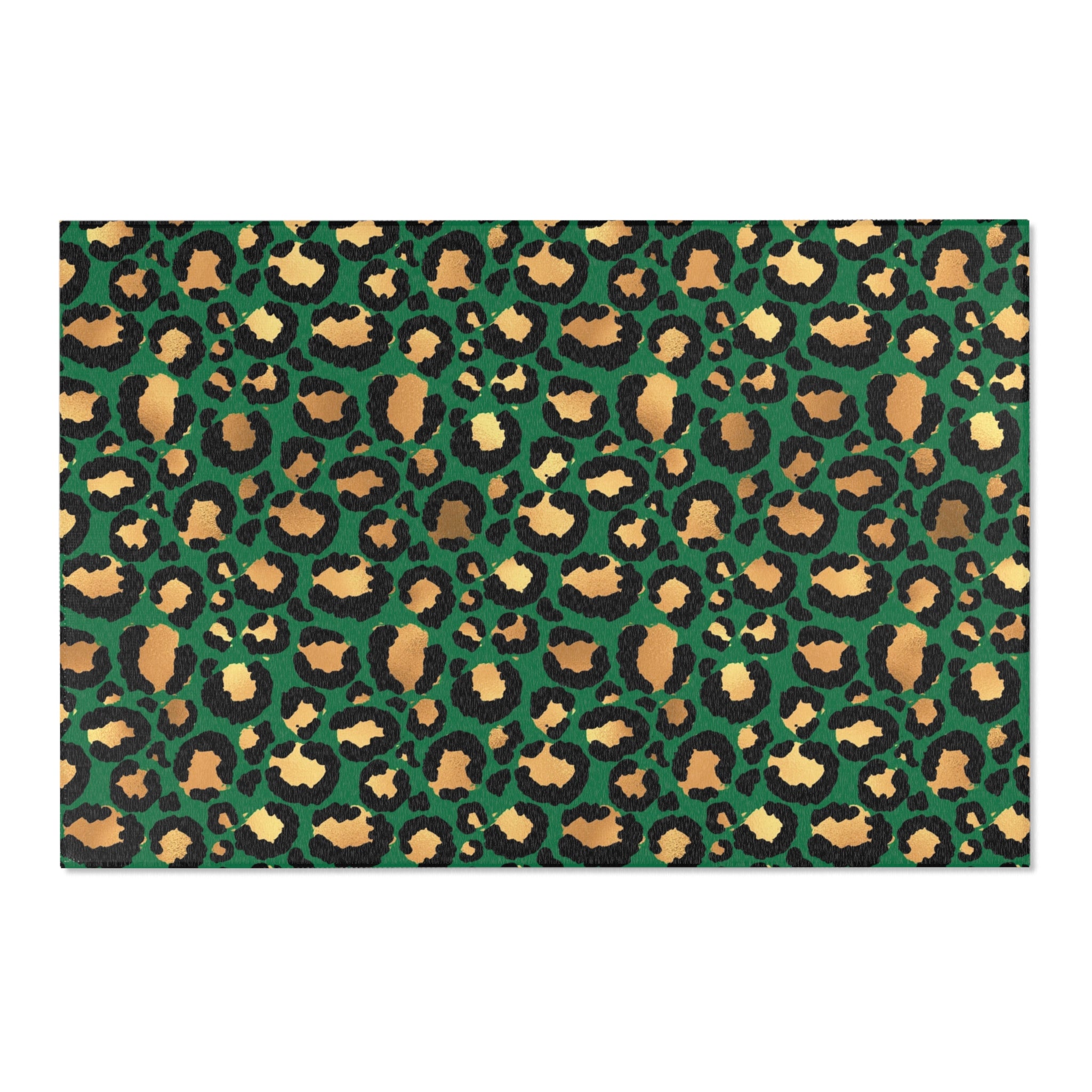 Green Leopard Large Area Rug | Gold Beige, Black Animal Print