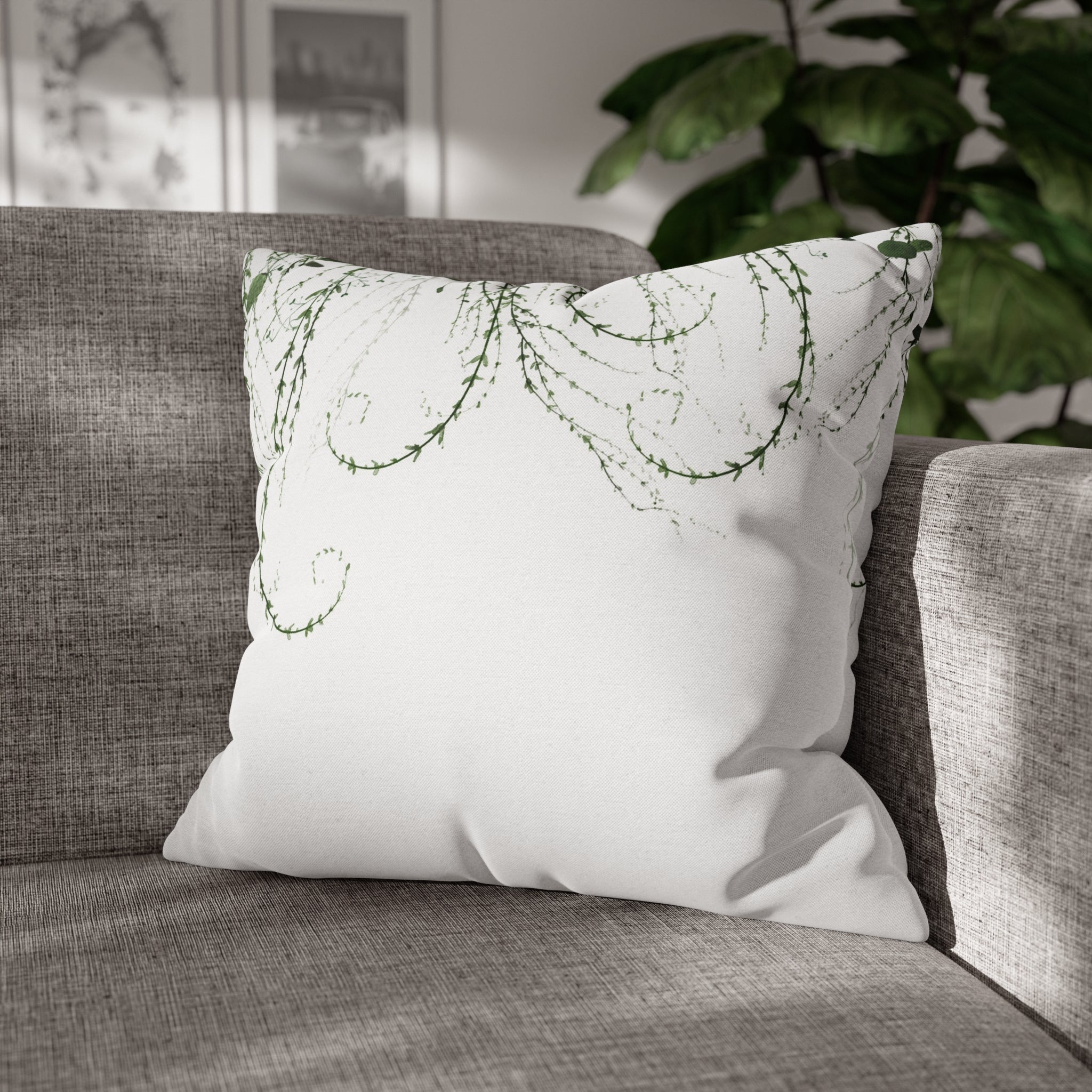 Floral Pillow Cover | White Sage Green Leaves, Minimalist