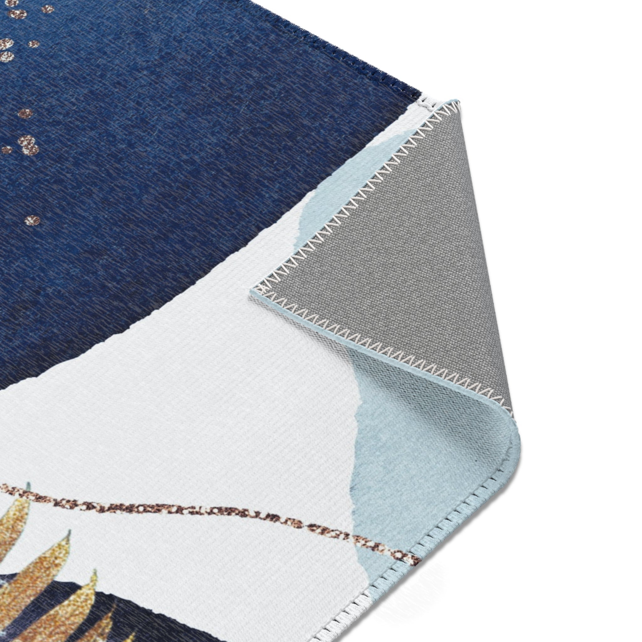 Abstract Area Rug | Navy, Sky Blue, White Muted Gold Beige