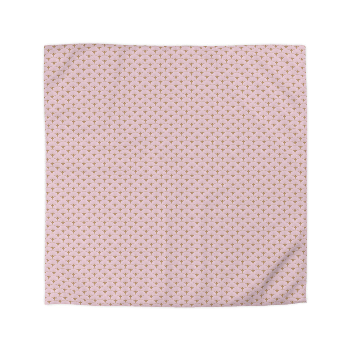 a square-shaped fabric with a repeating pink and white pattern of small circles or dots.