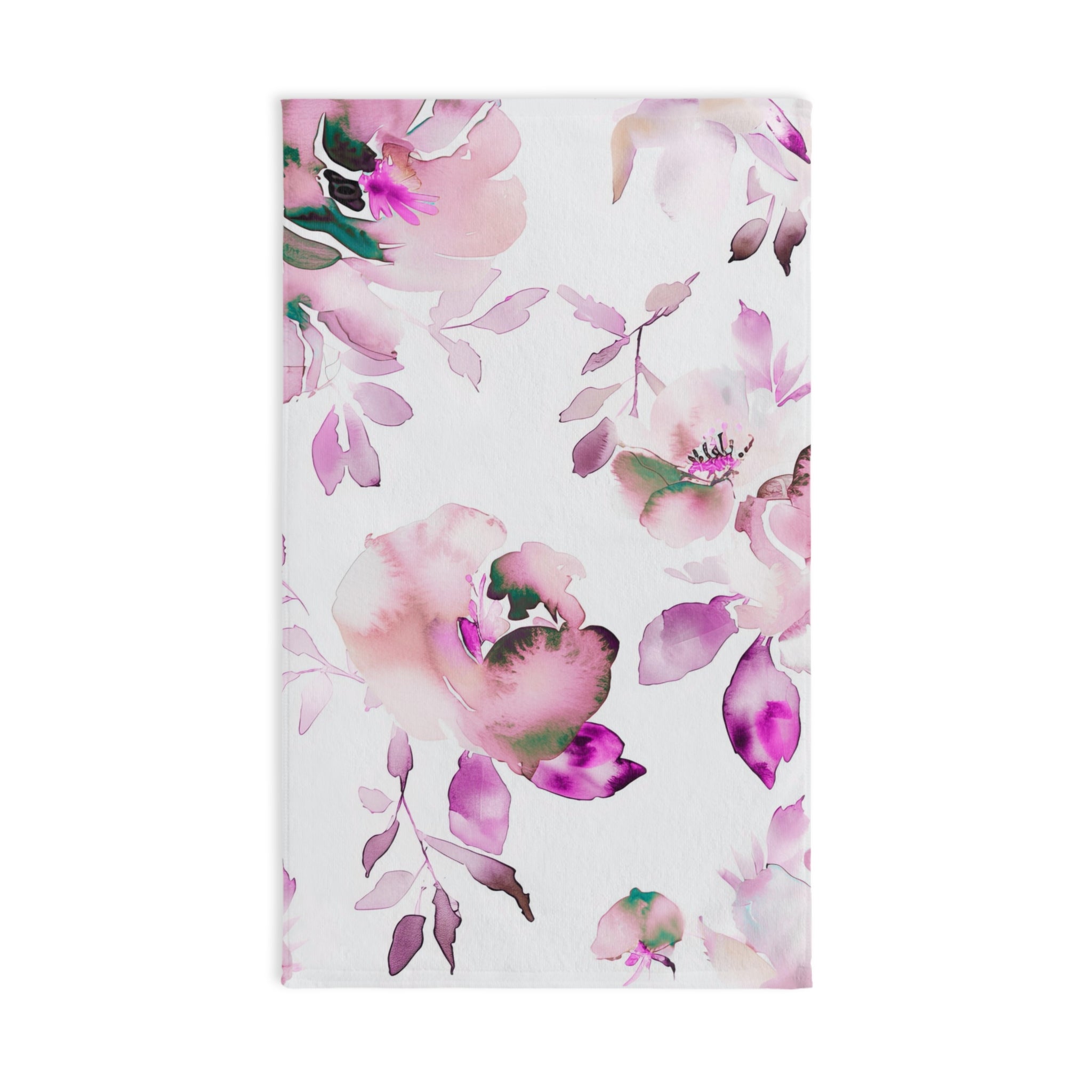 Floral Kitchen, Bath Hand Towel | White Pink, Watercolor Towel
