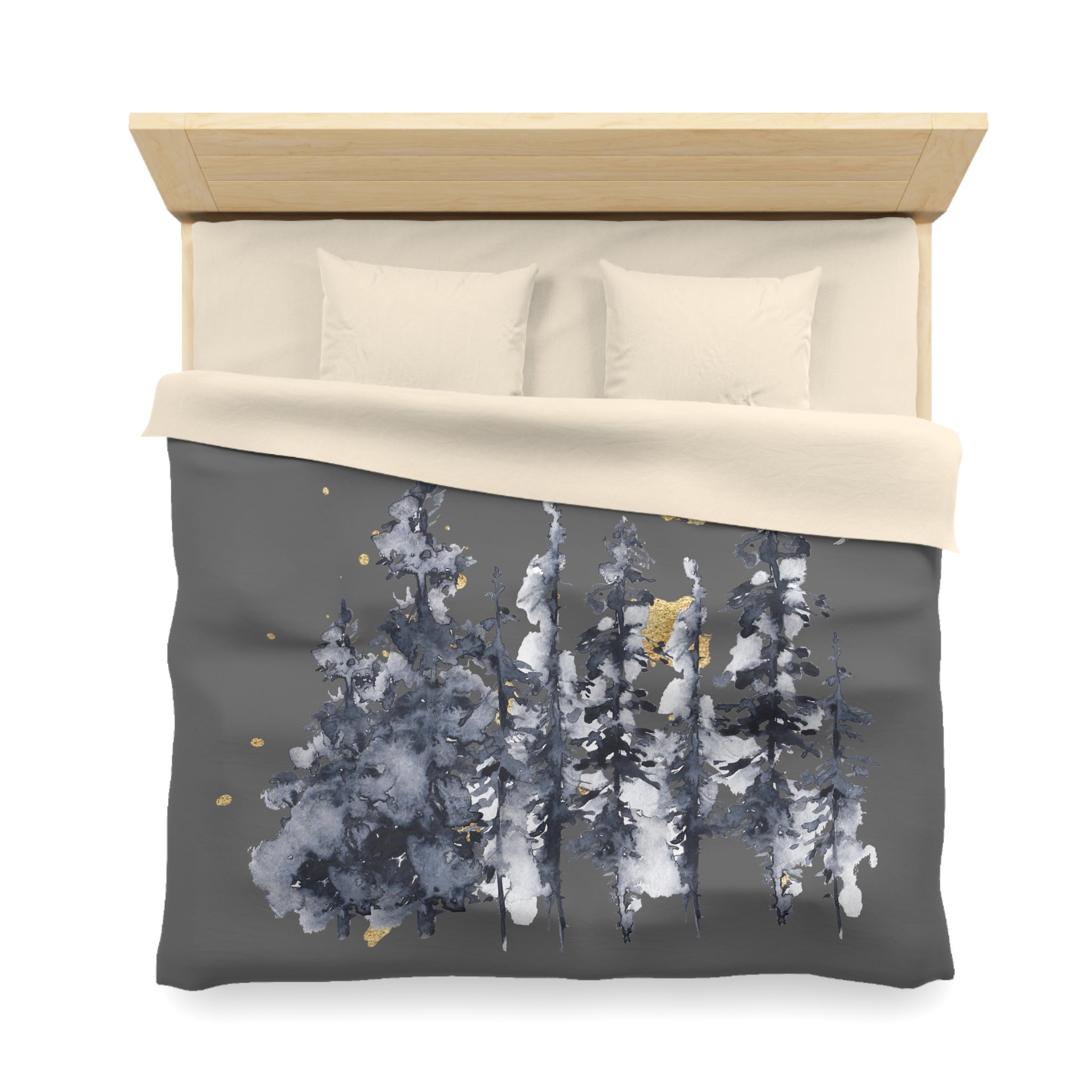 Abstract Duvet Cover | Dark Gray, Navy Trees Woodlands | Bedroom Decor