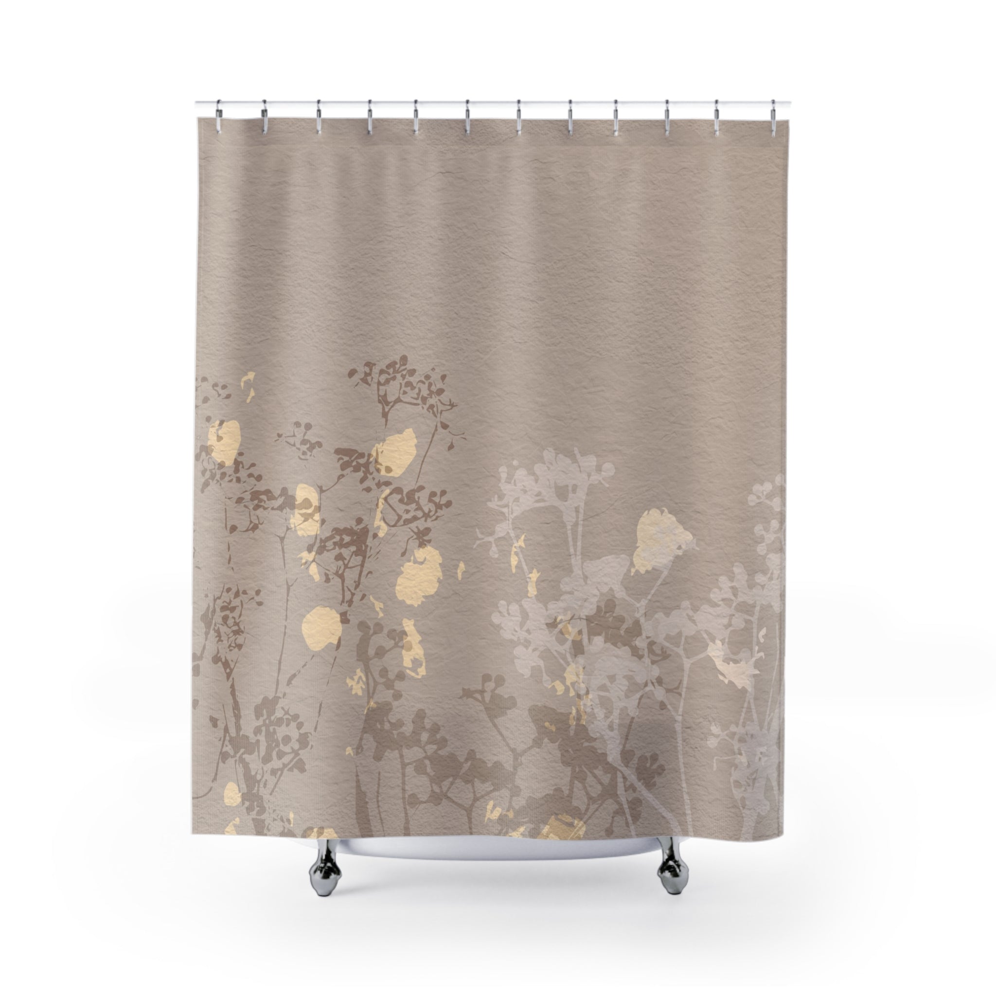 Boho Shower Curtain | Beige Brown, Taupe Floral