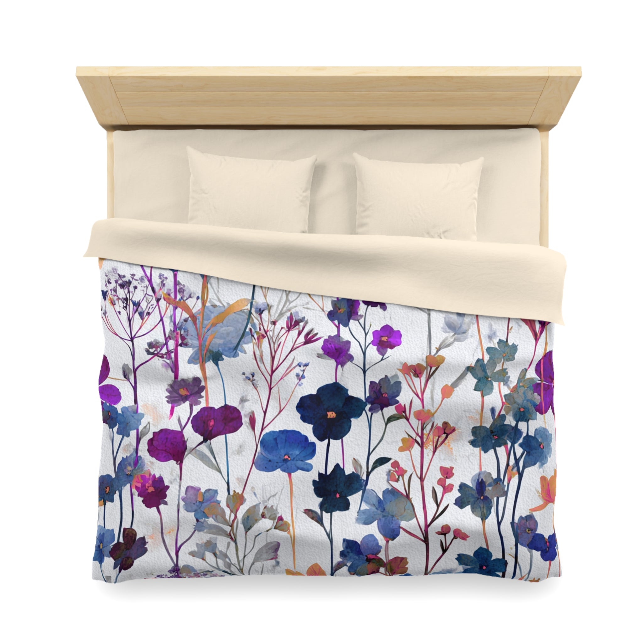 Floral Modern Duvet, Pillow Cover | Blue Orange Bedroom Decor