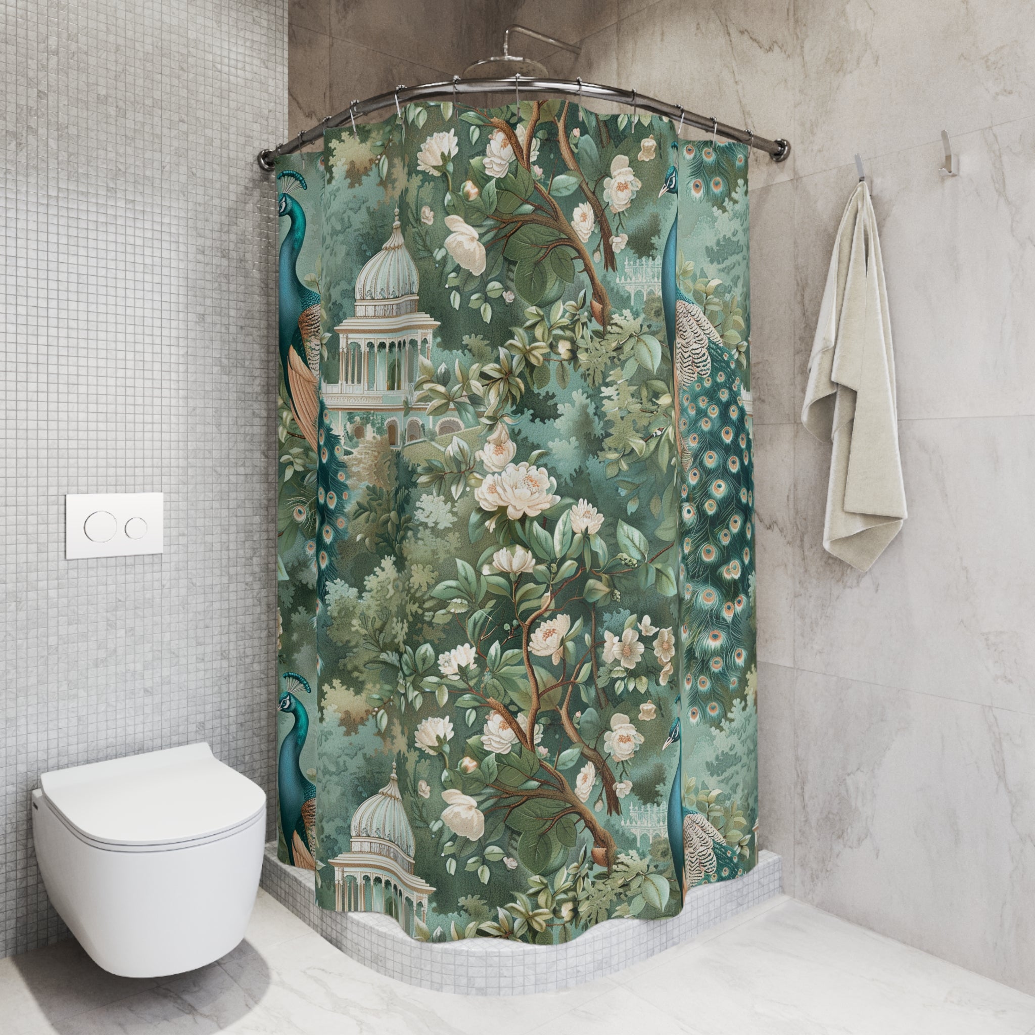 Vintage Shower Curtain | Peacock Forest Floral Botanical