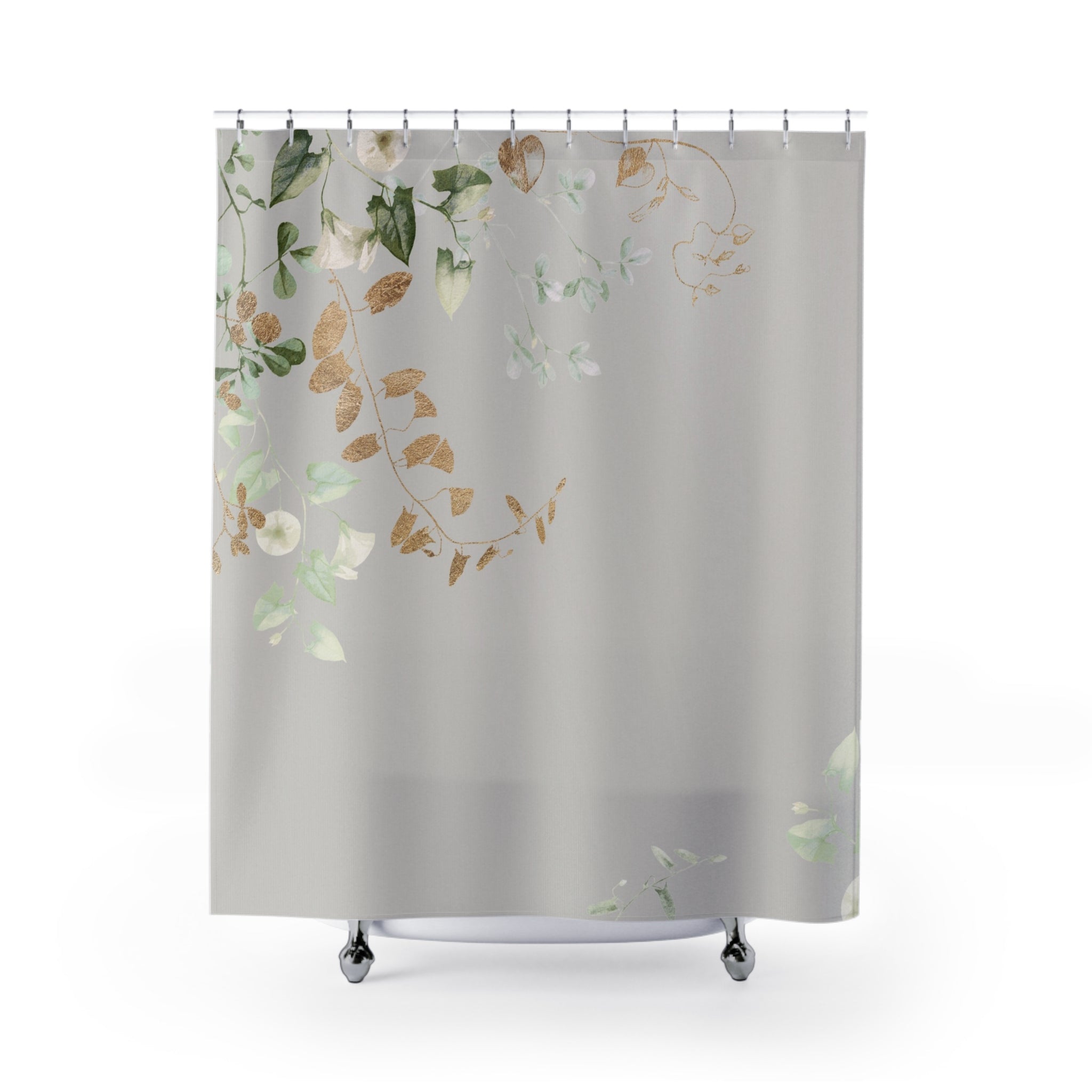 Floral Shower Curtain | Grey Green, Beige Leaves