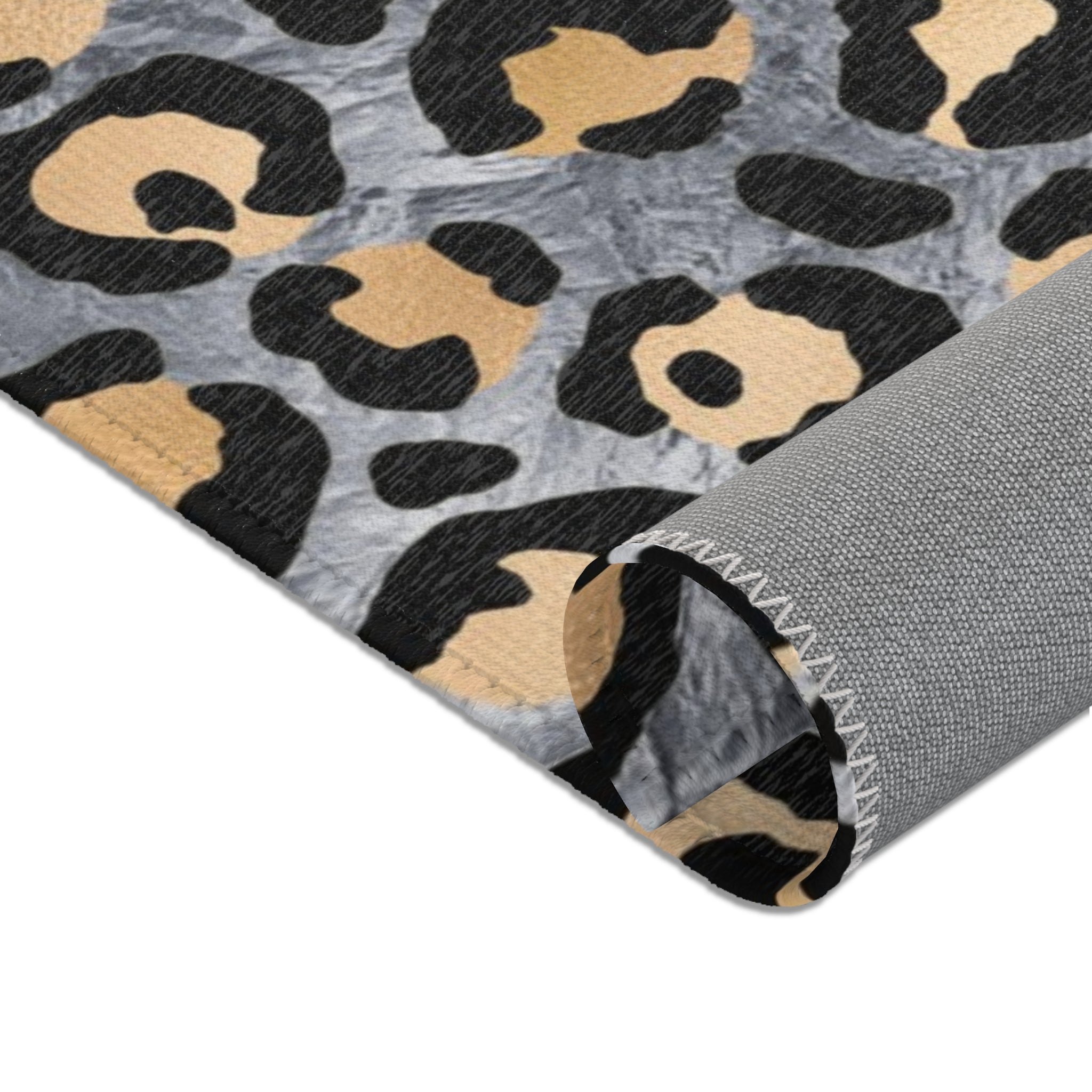 Grey Leopard Large Area Rug | Gold, Black Animal Print