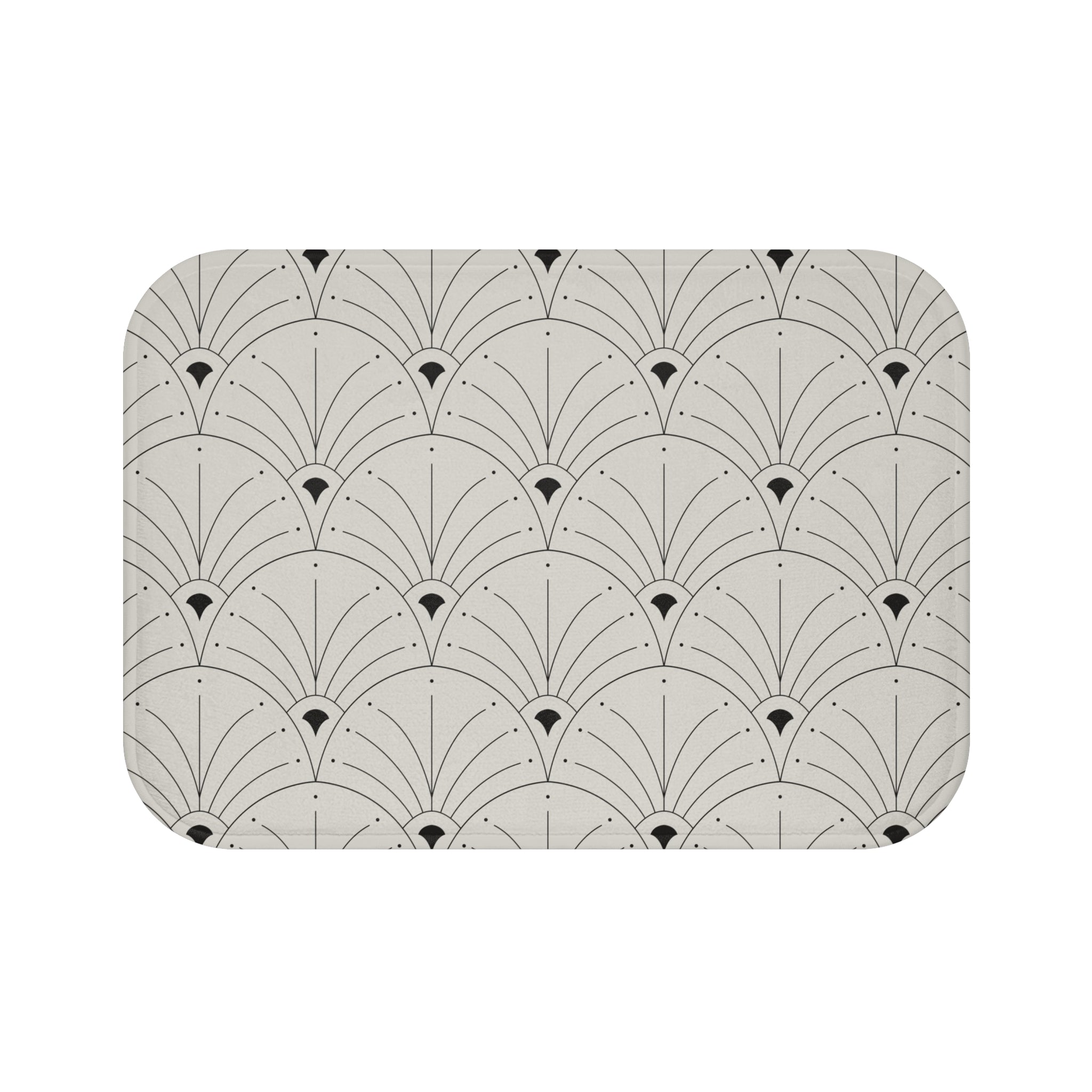 Boho Bath, Kitchen Mat | Art Deco Nouveau Fan Grey Black