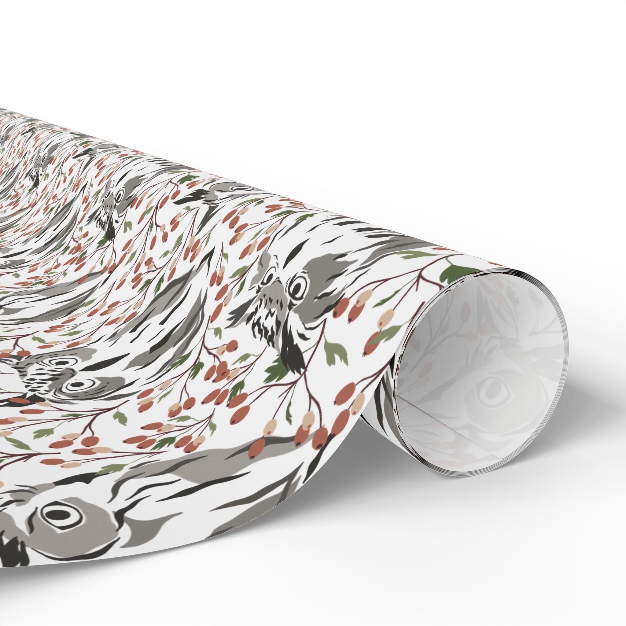 Abstract Owl Gift Wrapping Paper | White Rust Grey Wrap for the Holidays, Birthdays
