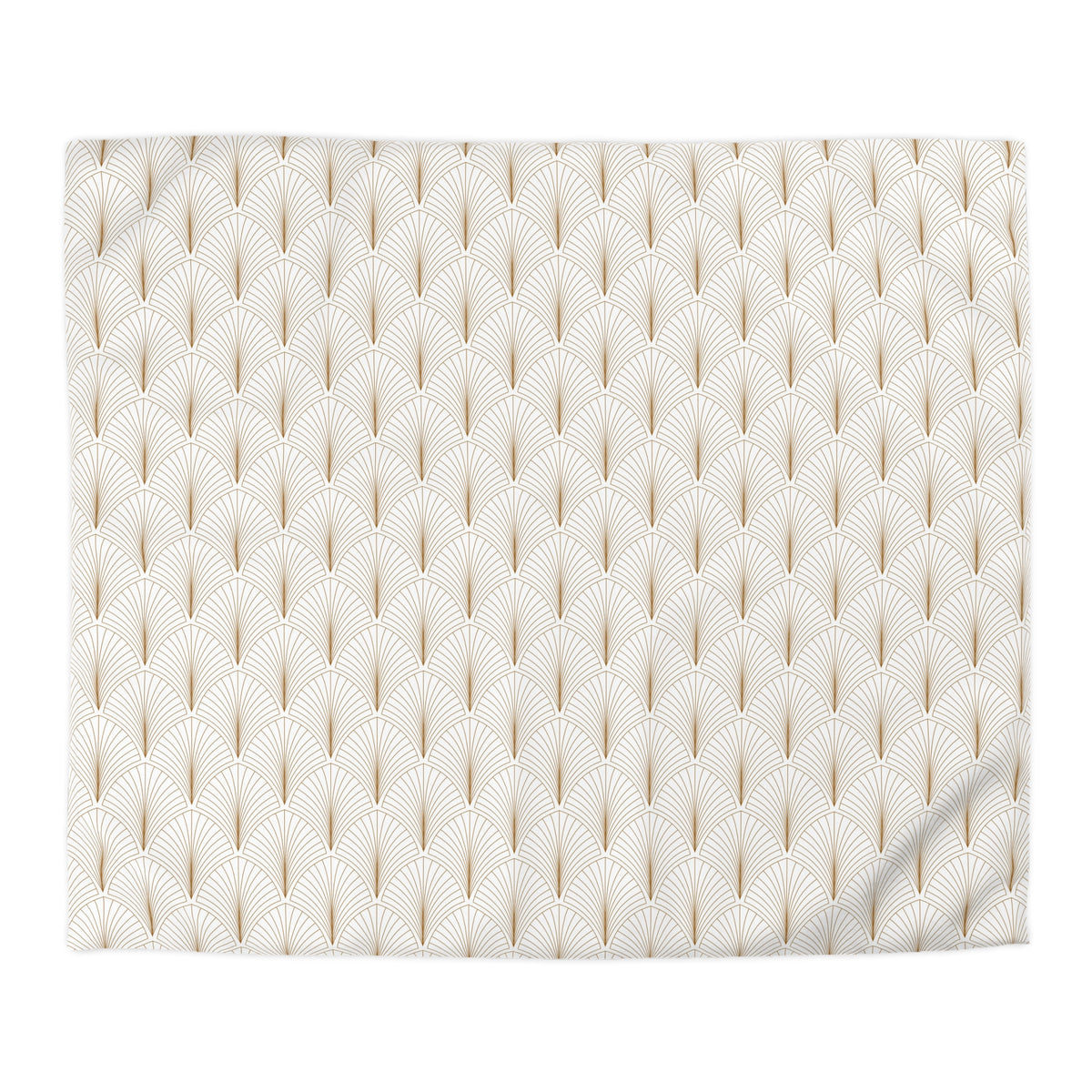 a repeating pattern of gold and white fan-like shapes on a white background.