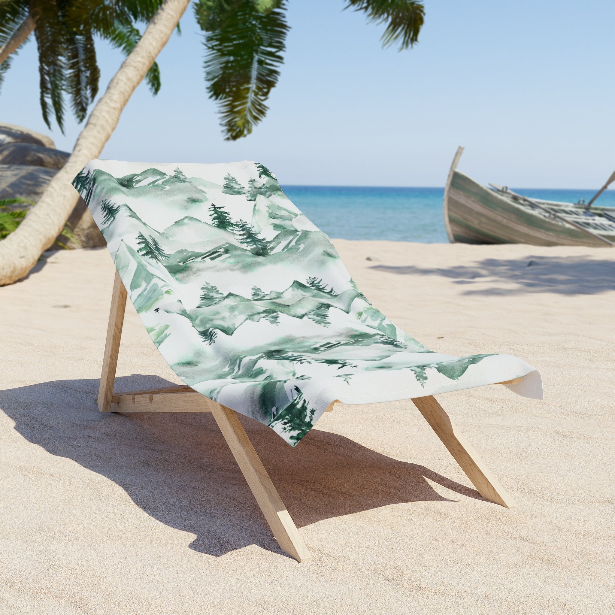 Floral Bath Beach Towel | White Sage Green Boho Mountain