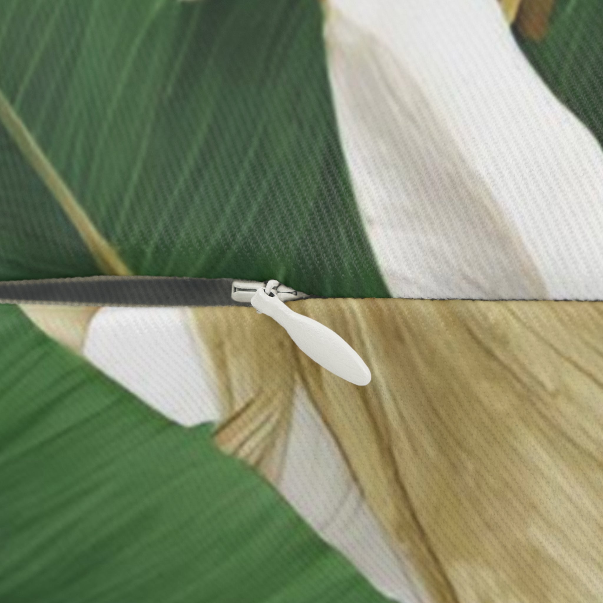 Floral Lumbar Pillow | White Sage Green, Gold Tropical Leaves