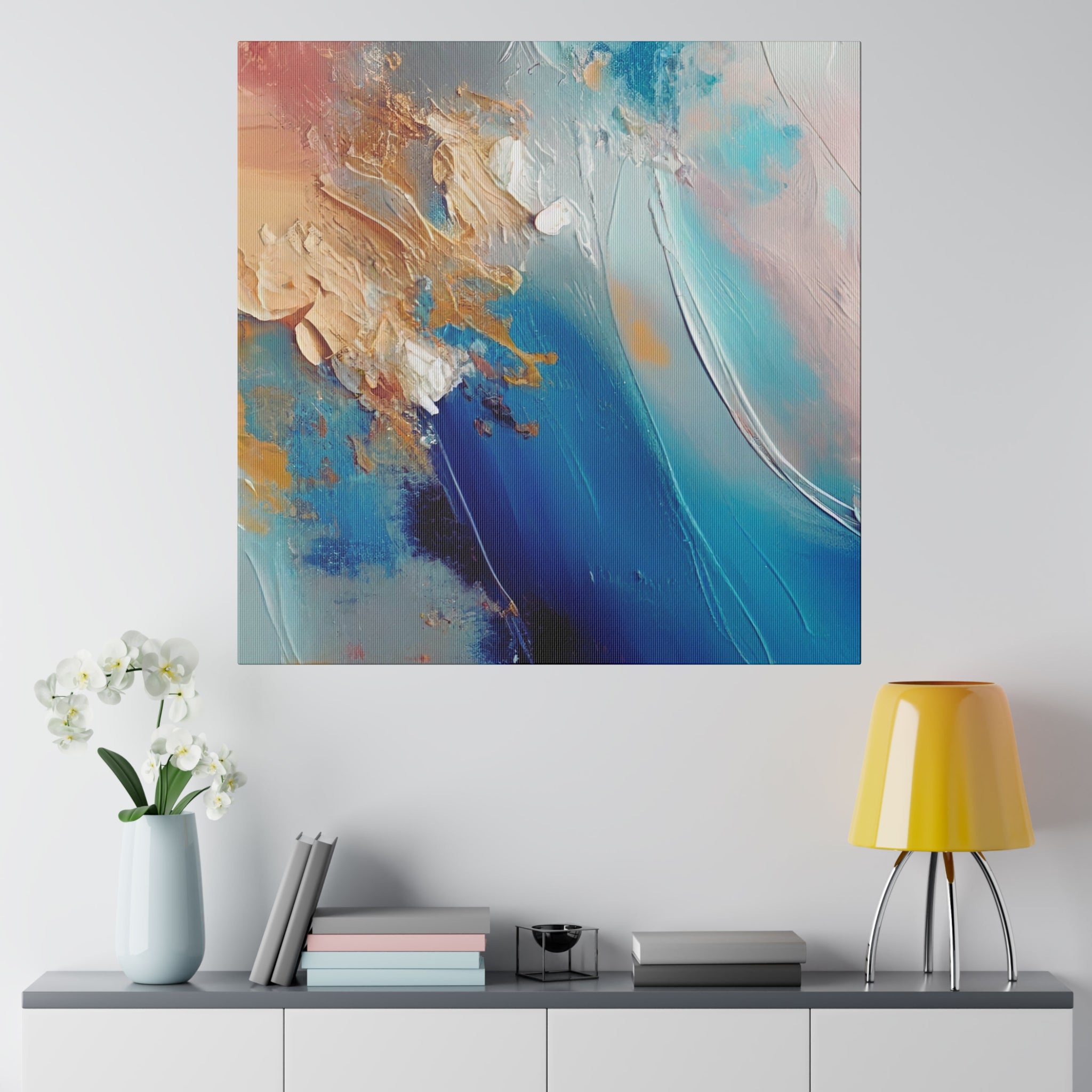 Abstract Canvas Wall Art | Colorful Beige, Blue Turquoise Wall Artwork