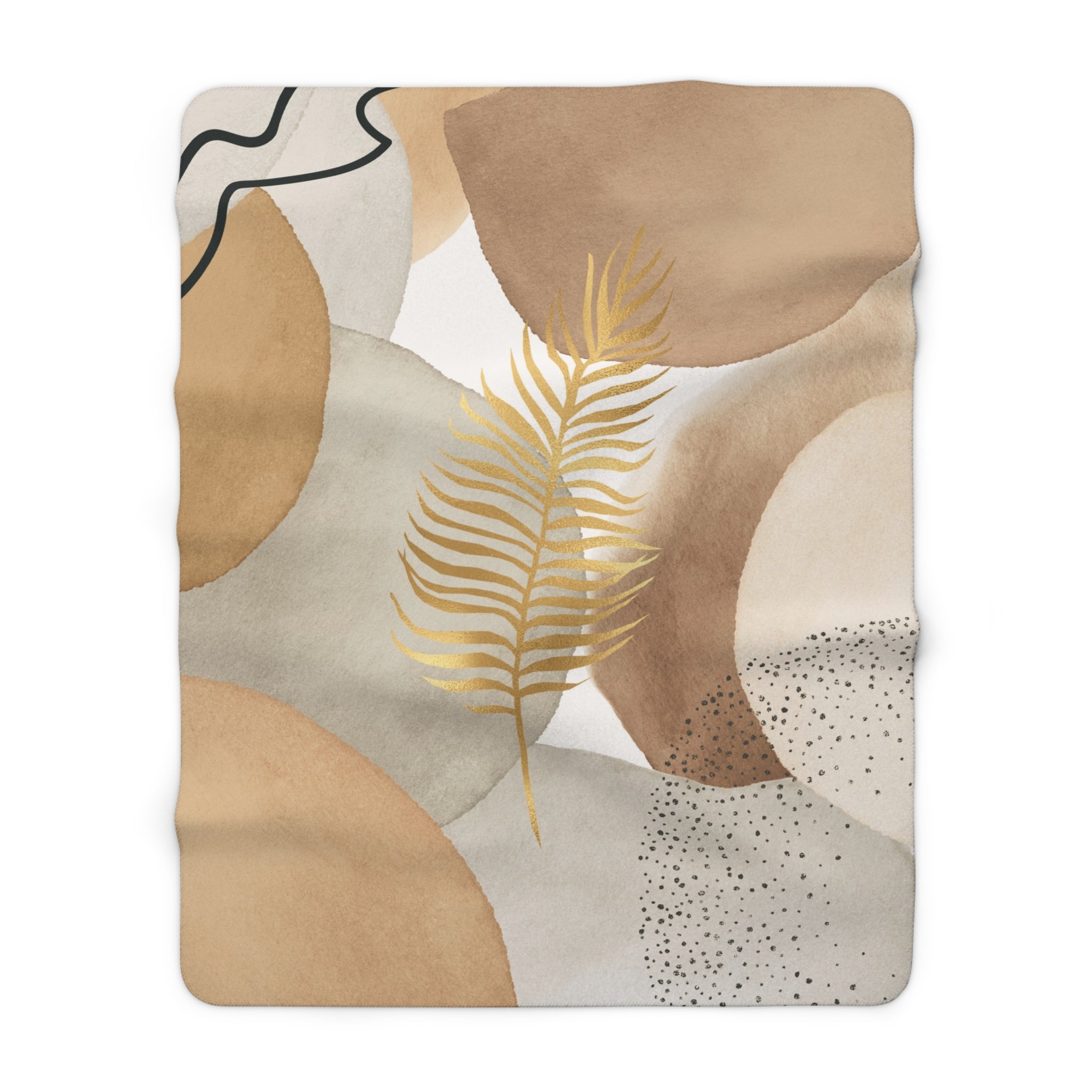 Abstract Throw Blanket | Beige Grey Gold Leaf