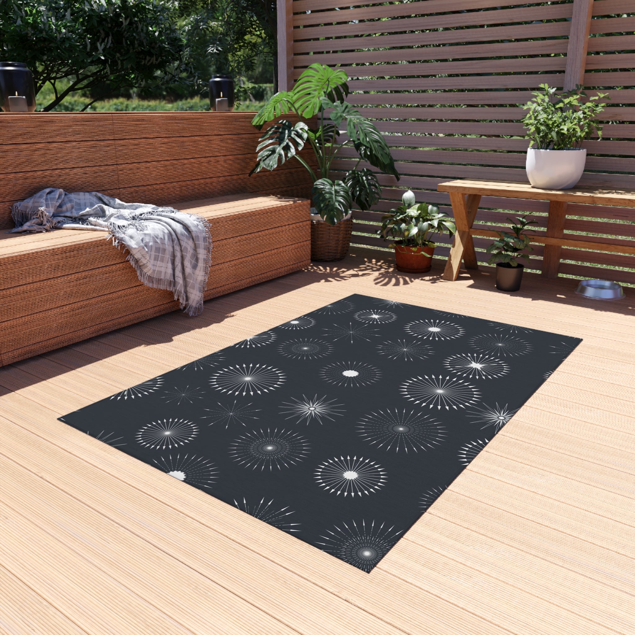 Abstract Outdoor Rug | Grey White Circles