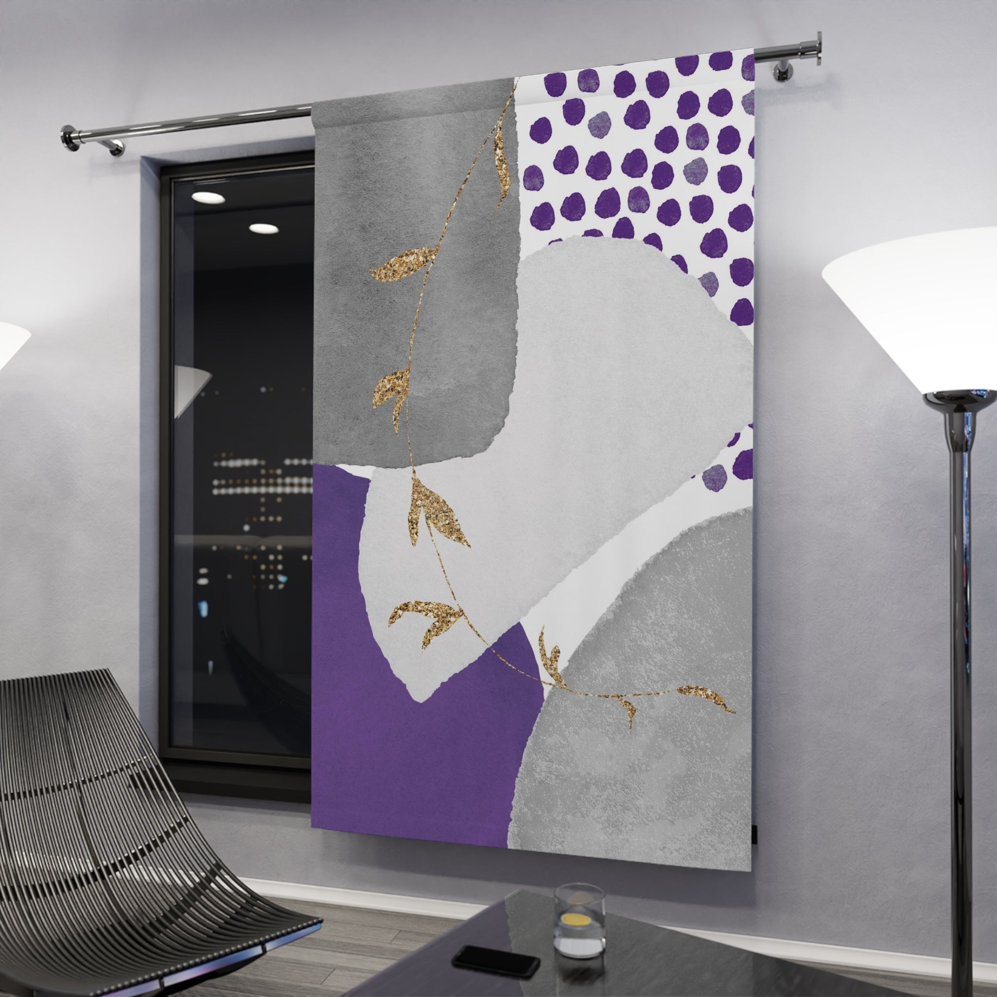 Abstract Window Curtain | Modern Grey, Lilac Lavender Purple