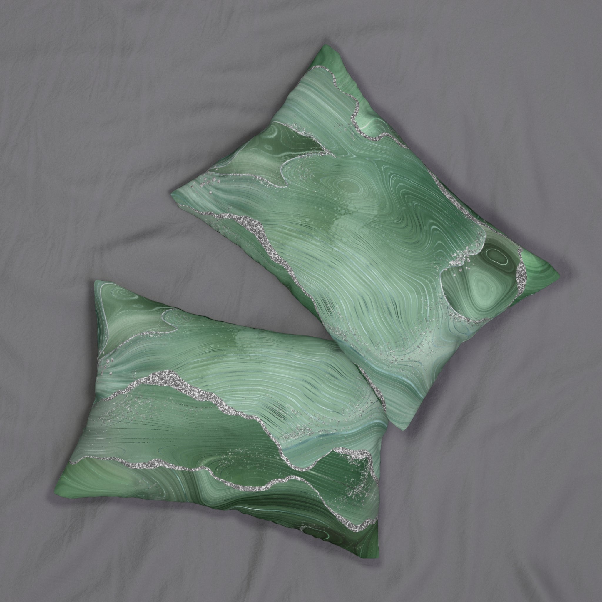 Abstract Lumbar Pillow | Sage Green, Silver Marble