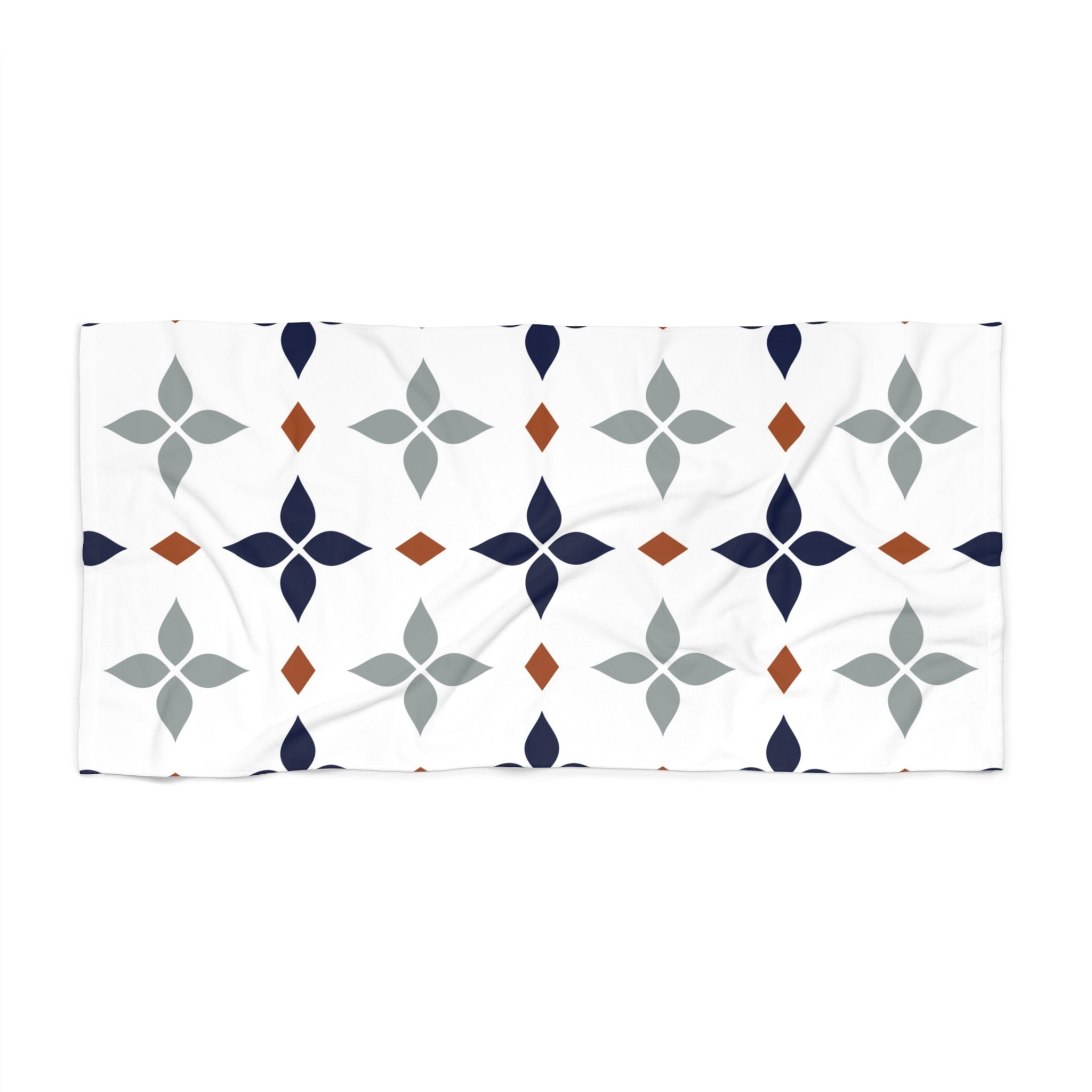 Retro Bath, Beach Towel | Vintage Art Deco, Nouveau White, Navy Blue, Grey