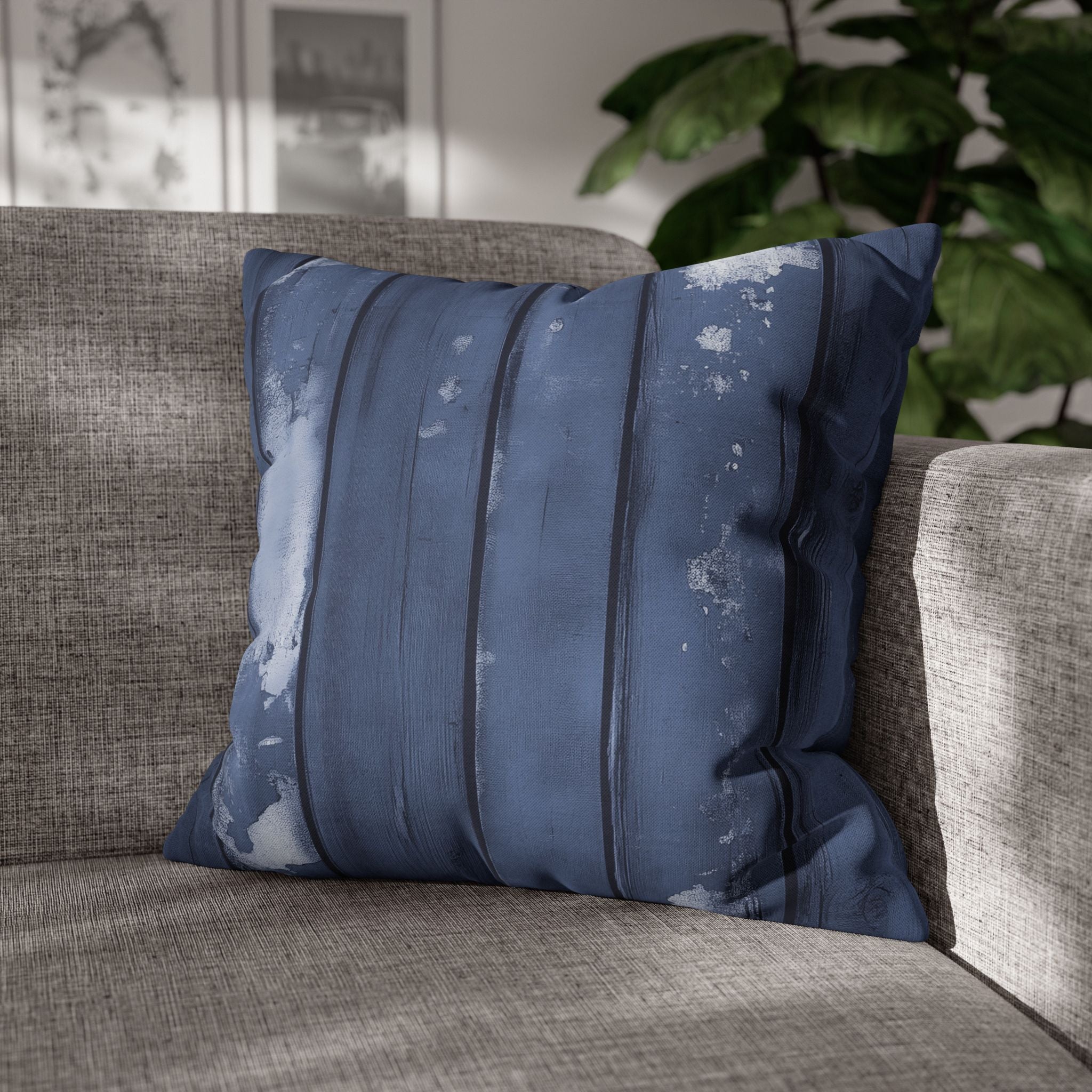 Rustic Wooden Throw Pillow Cover, Blue Modern Organic Decor Cushion