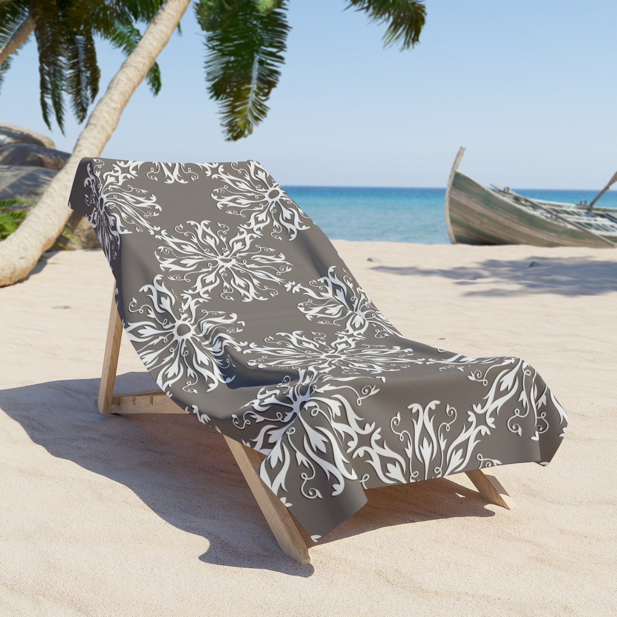 Retro Bath, Beach Towel | Vintage Art Deco, Nouveau Grey White