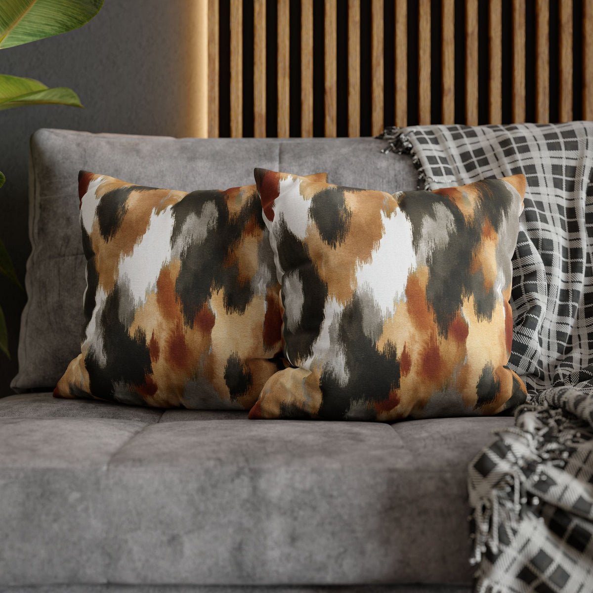 Abstract Pillow Cover | Rust Mustard Ikat Pillowcase