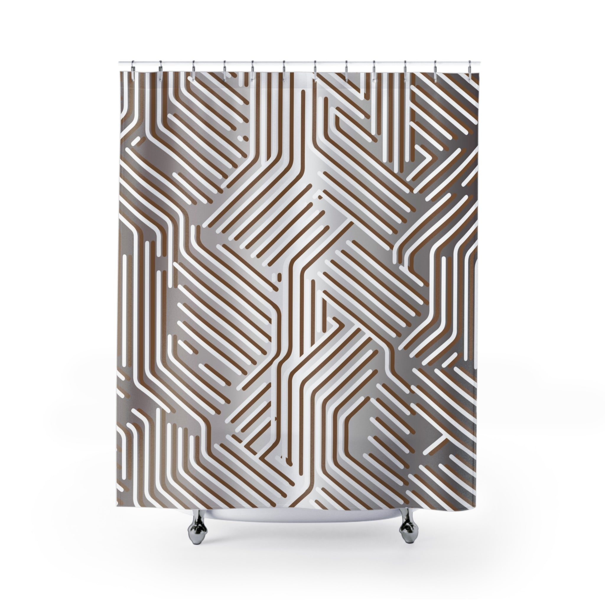 Boho Shower Curtain | White Grey Taupe Geometric