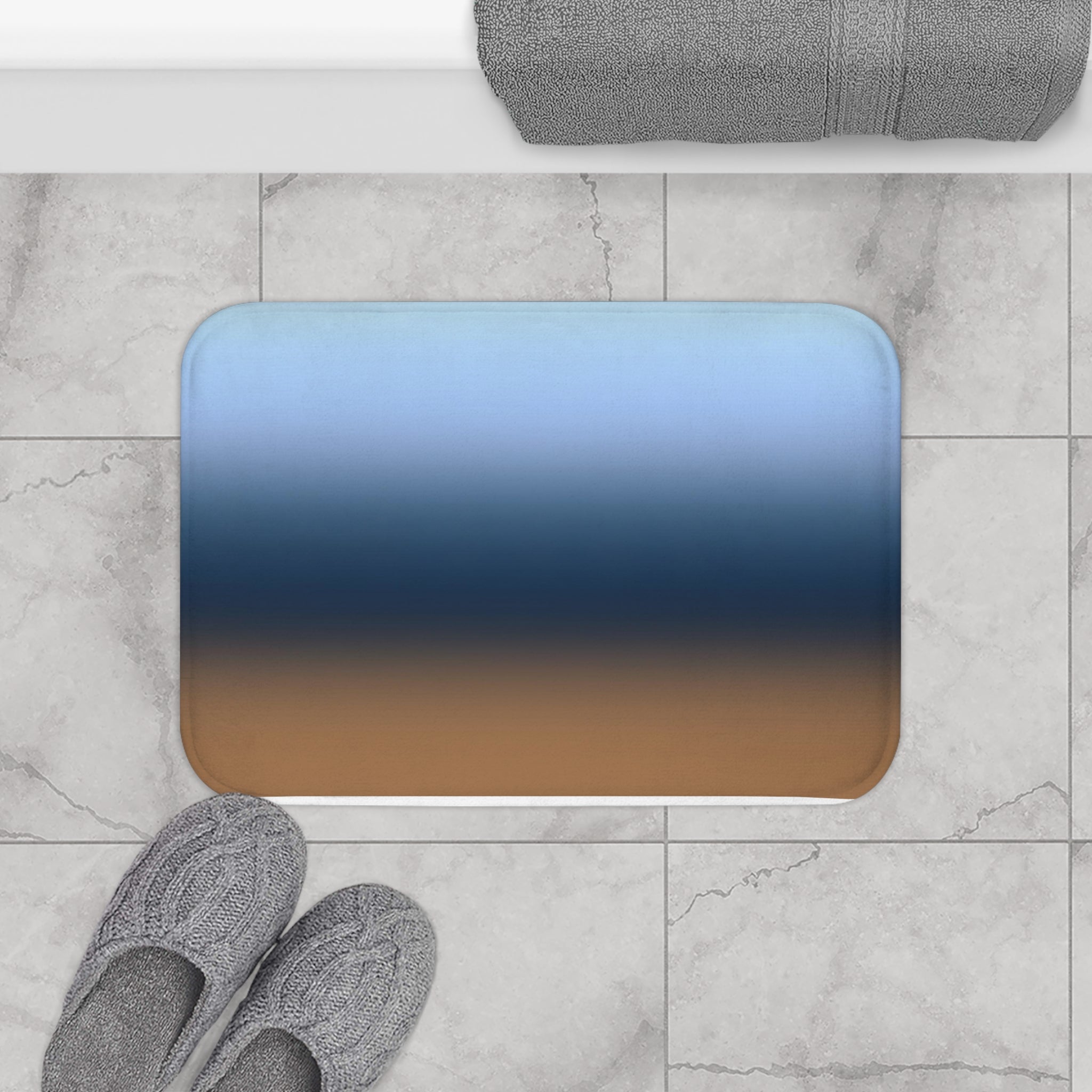 Abstract Bath Mat | Navy Sky Blue Beige Ombre