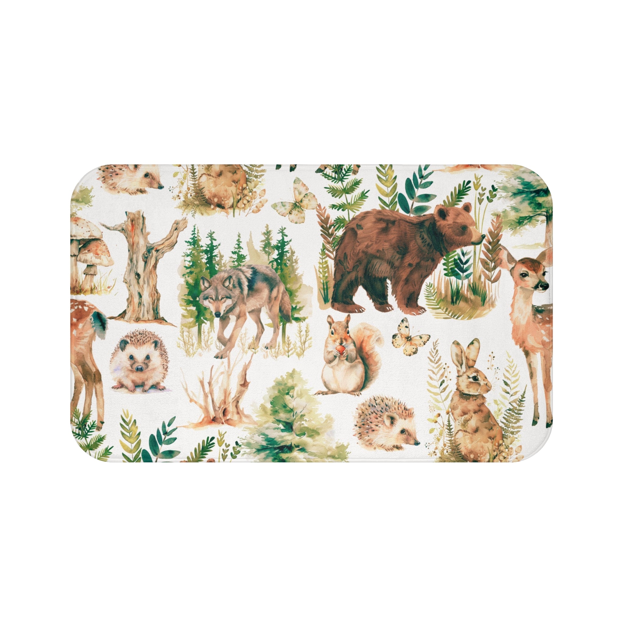 Forest Bath, Kitchen Mat | Nature Animals, Beige Green