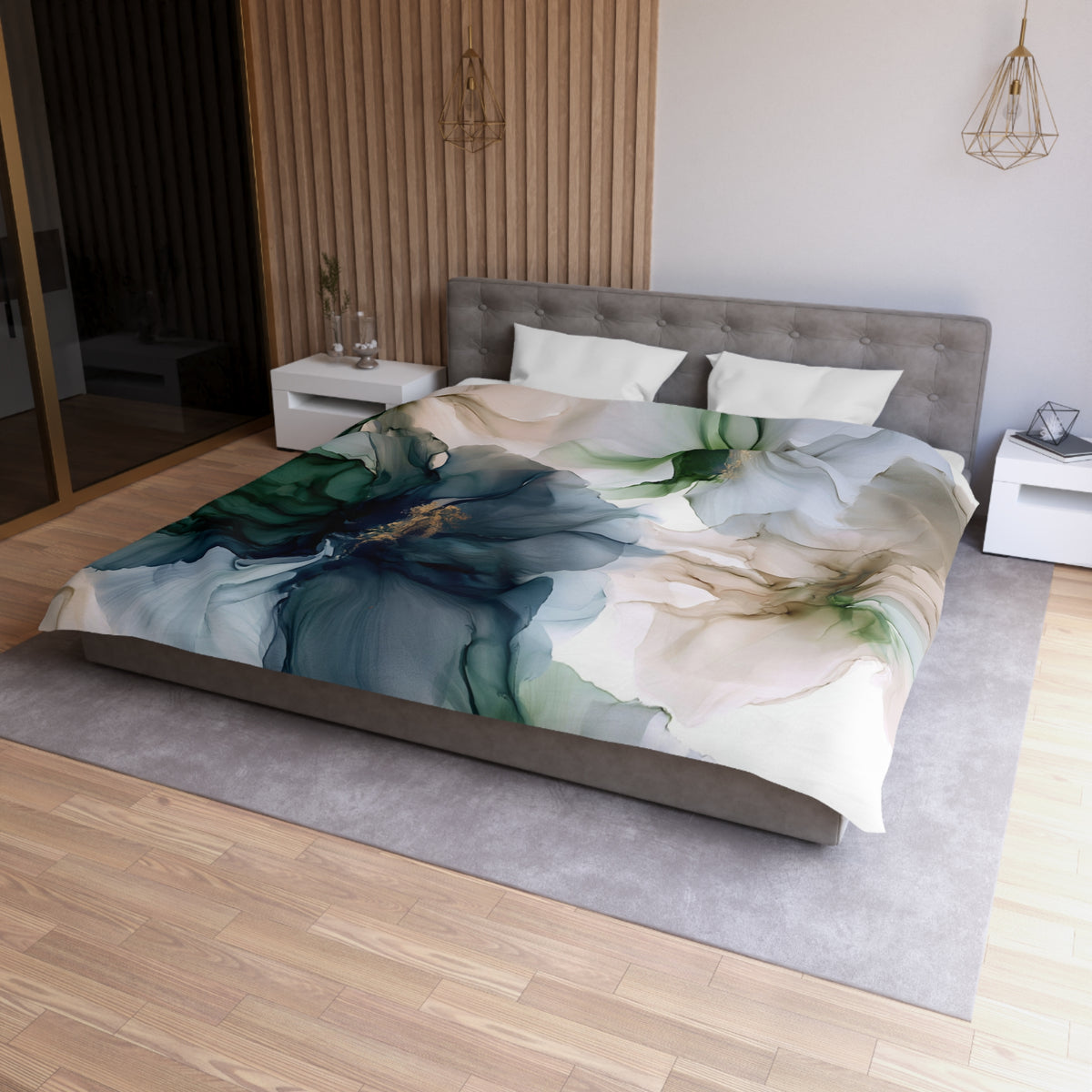 a bed with a flower print on it
