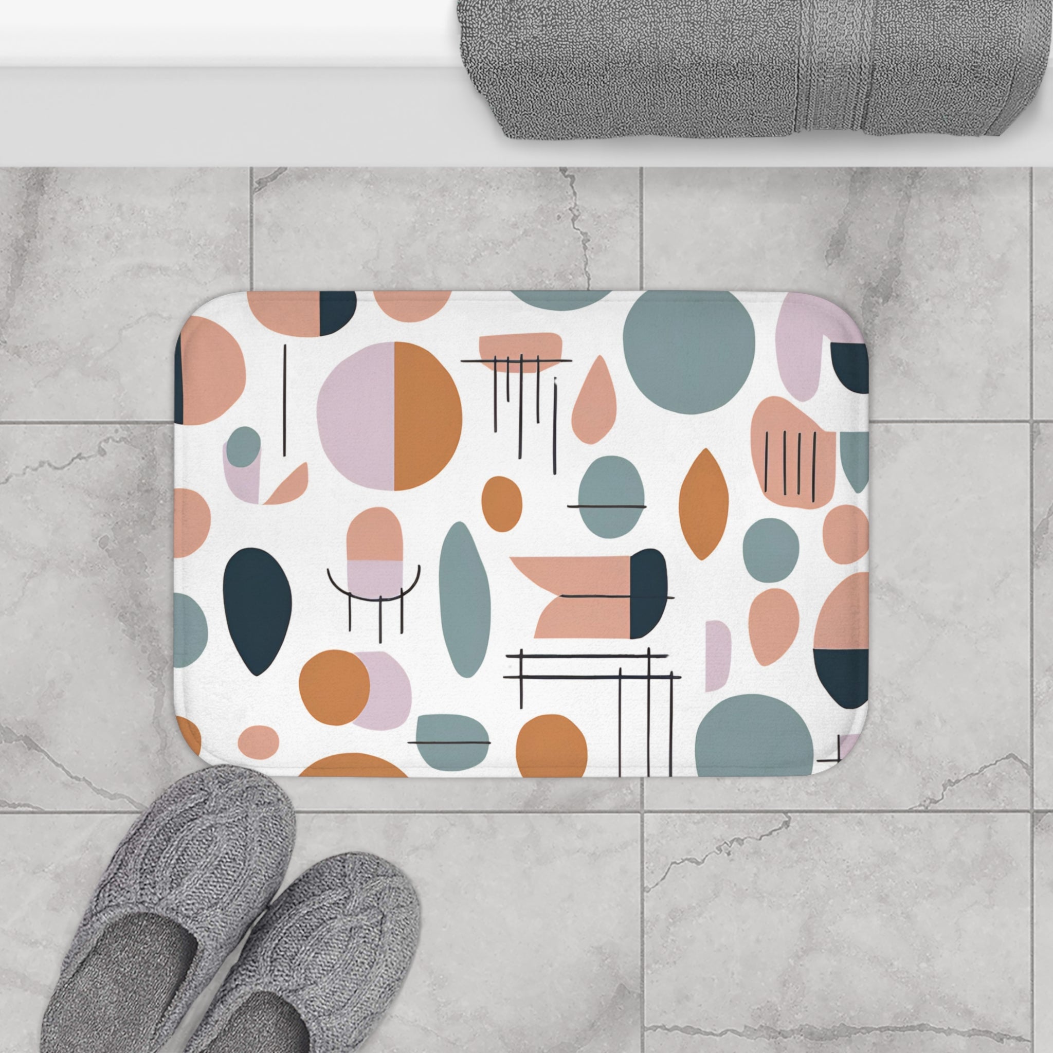 Boho Colorful Bath Mat | Muted Neutral Earthy White Kitchen Mat