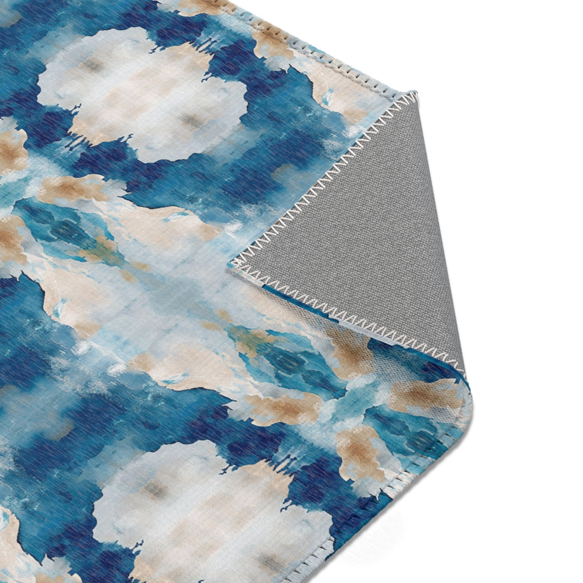 Abstract Large Area Rug | Modern Navy Blue Beige Watercolor Rug