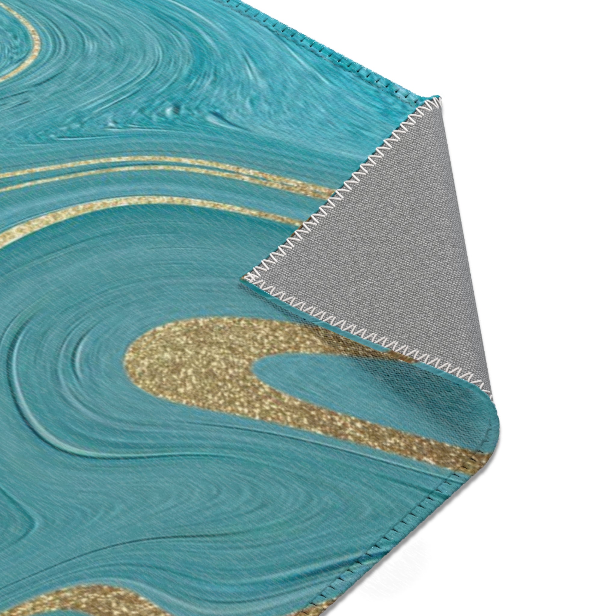 Abstract Large Area Rug | Teal Green Blue, Gold Beige Liquid Ink
