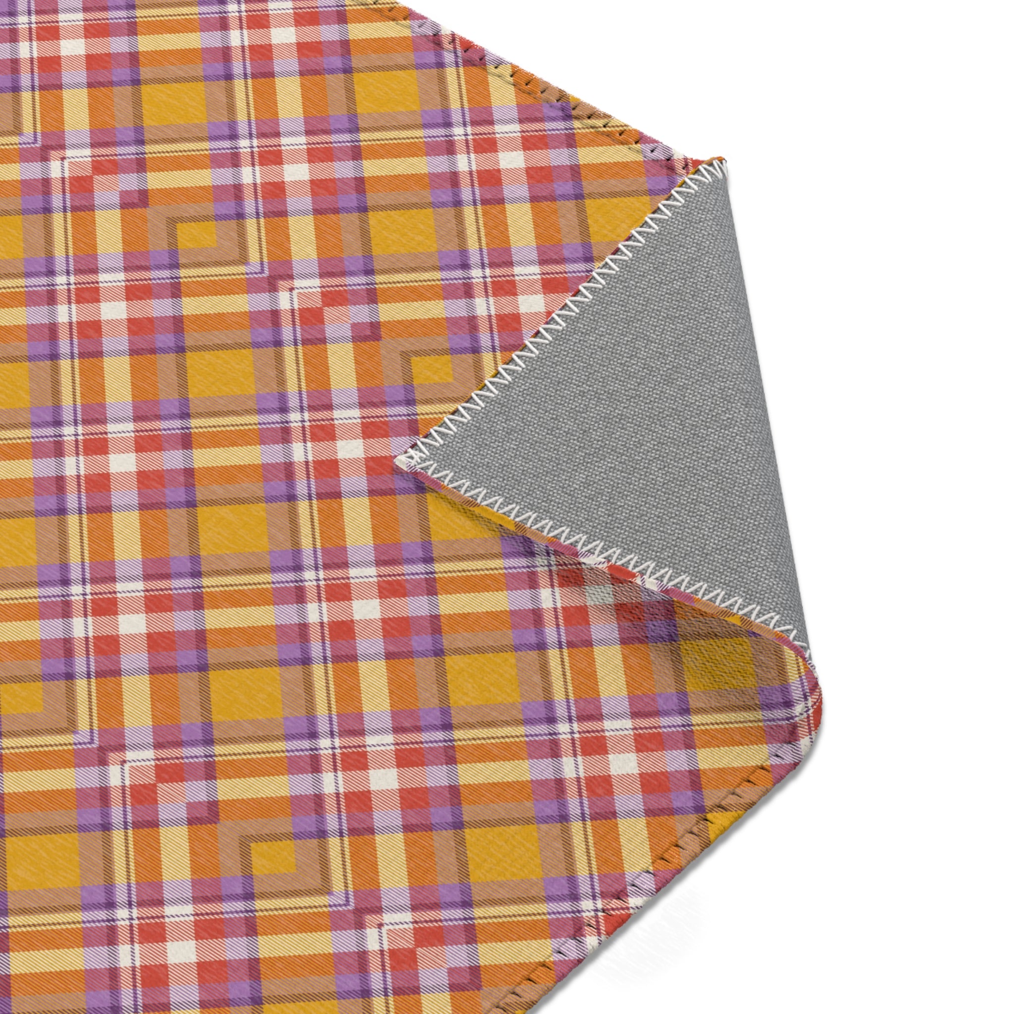 Large Area Rug | Retro Plaid Yellow Red Lavender