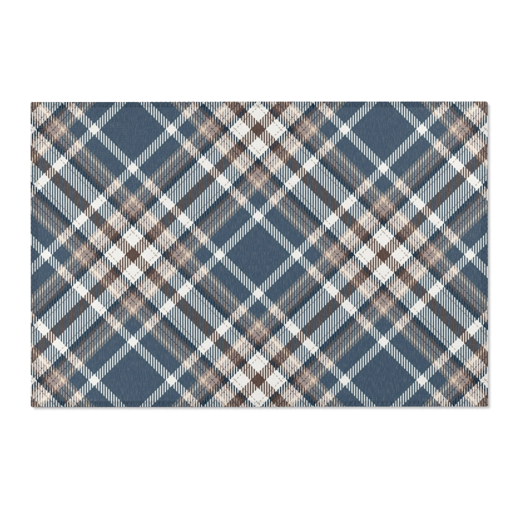 Retro Plaid Large Area Rug | Navy Blue, White Brown