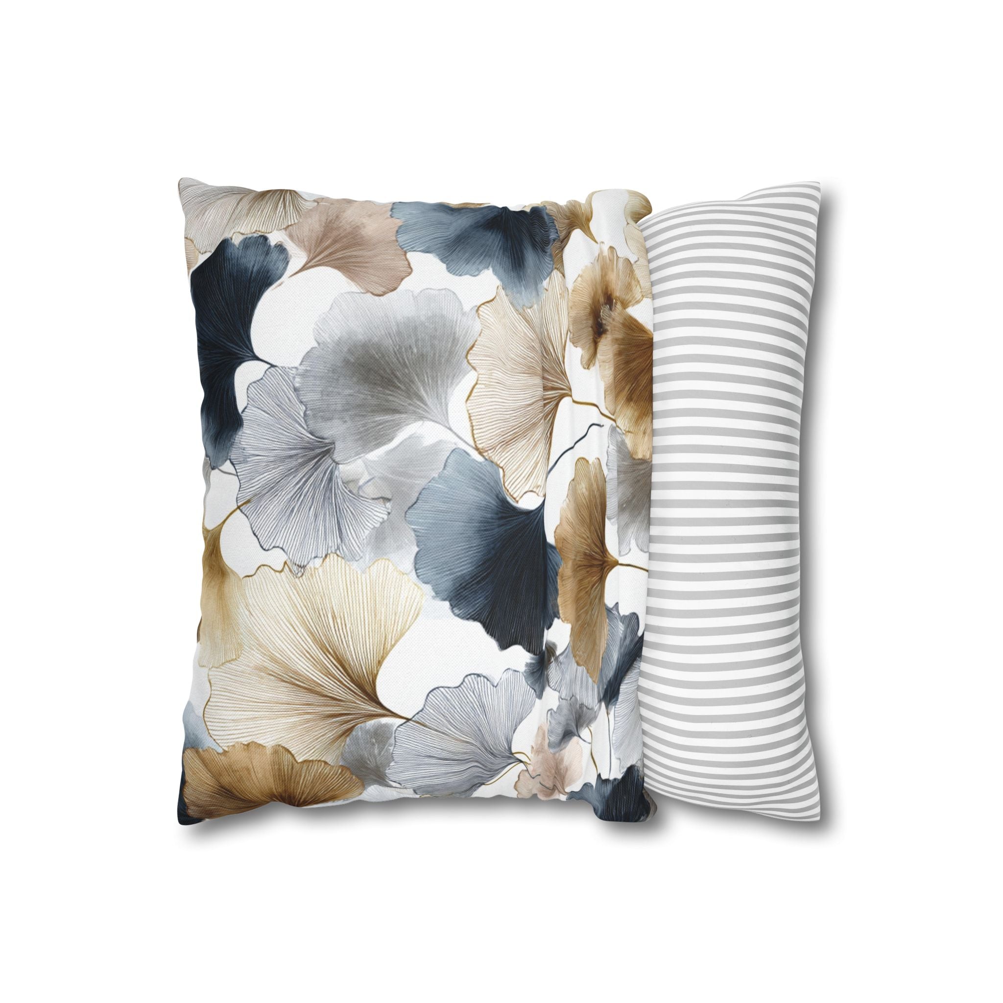 Floral Pillow Cover | Gingko Leaves, Blue Beige White Pillowcase